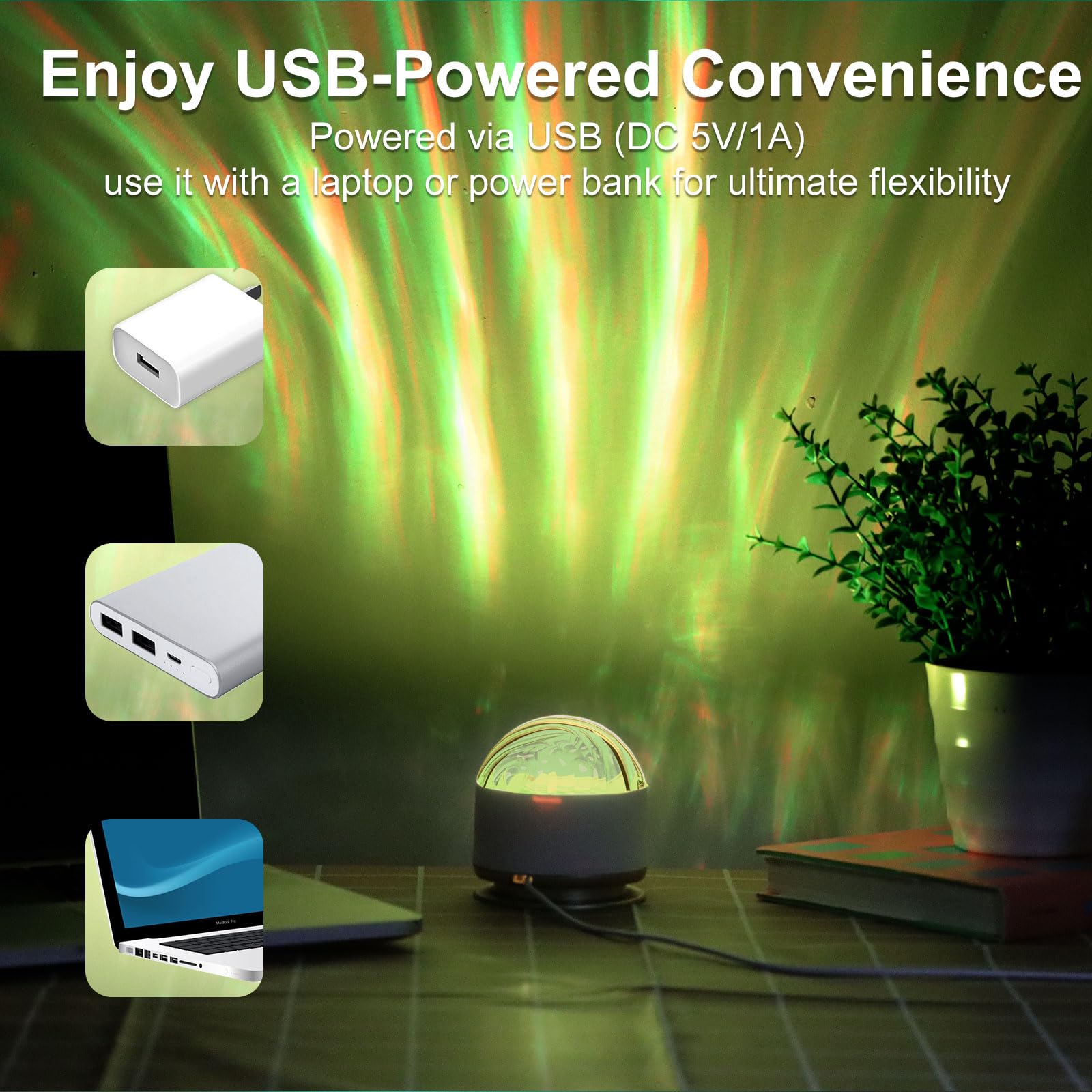 Humiieye Northern Light Projector, Battery Operated Aurora Night Light Projector, 16 Colors Galaxy Lamp Ocean Wave Ceiling Proje