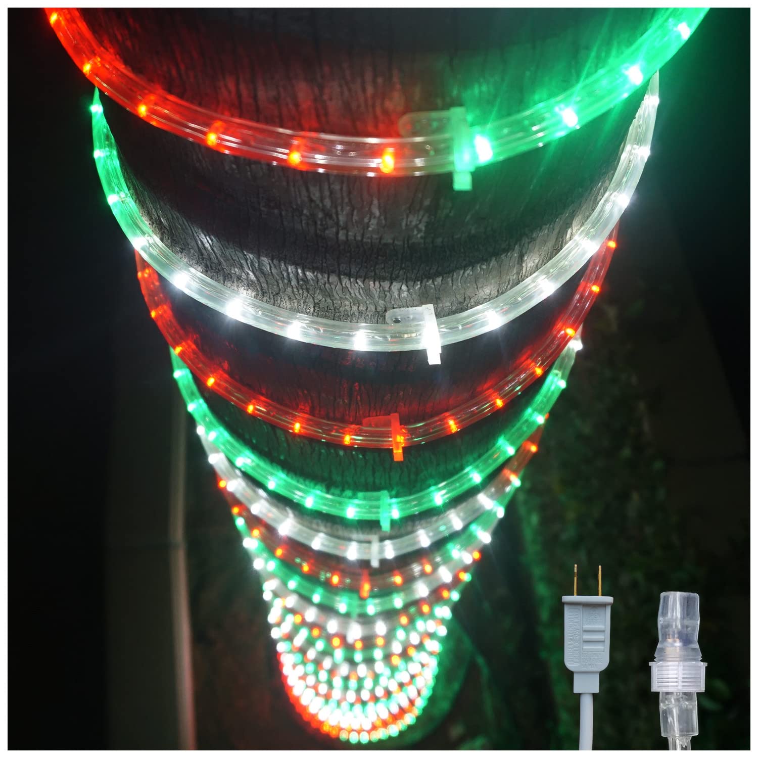 Russell Decor 50Ft/540 Led Patriotic Rope Lights For California Mexico Italy Theme Colors Party Outdoor Trees Patio Deck Flexible Connectable Rope Lights (Green Red White)