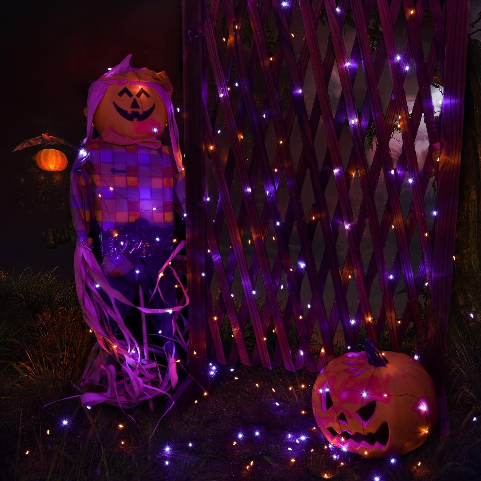 Joomer Solar Halloween Lights, 2 Pack Total 98ft 300LED Orange Purple Halloween Fairy Lights Waterproof 8 Modes Twinkle Lights O
