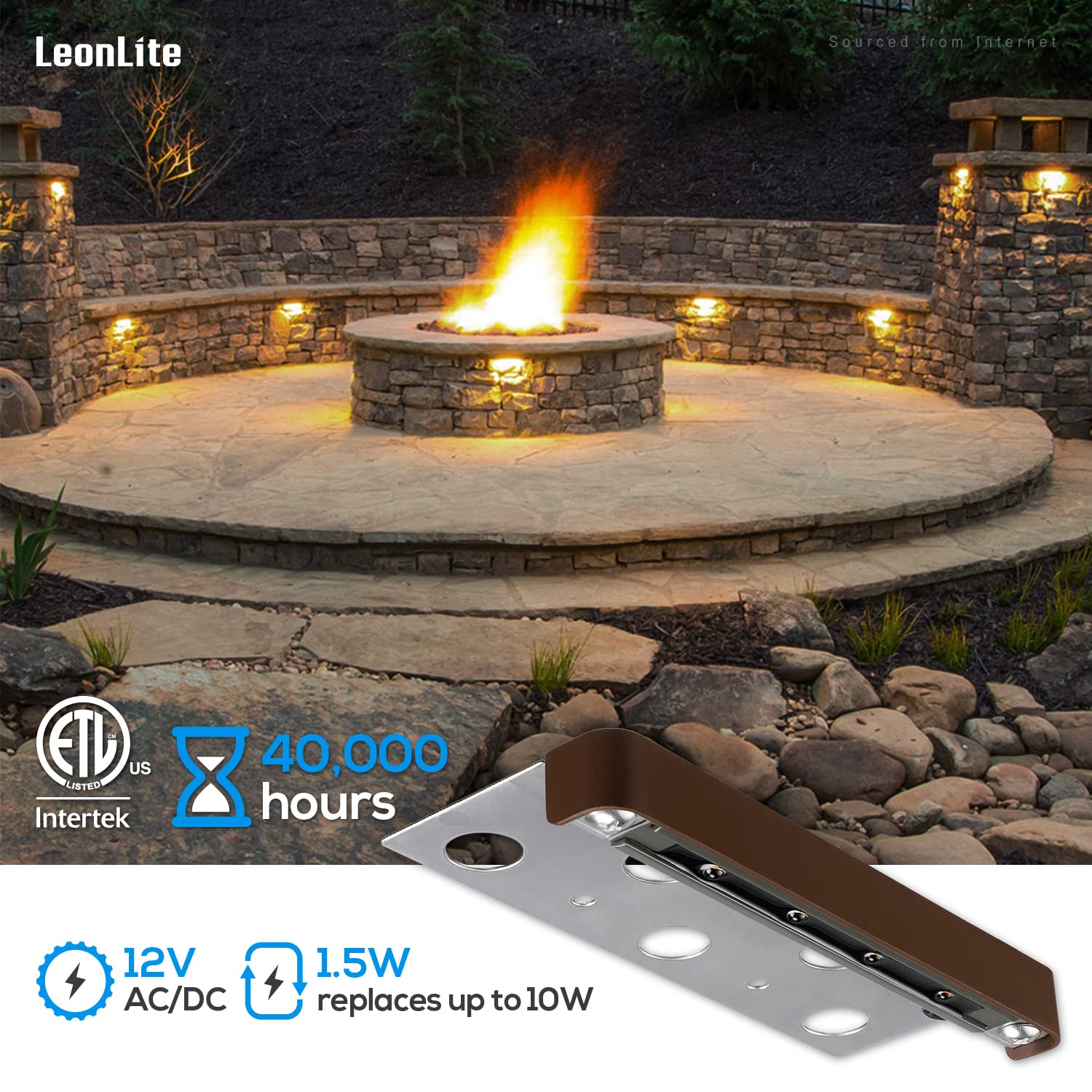 LEONLITE 8-Pack LED Hardscape Lighting, 7 Inch Soft White, Stainless Steel, Dimmable, Low Voltage, Model 28598