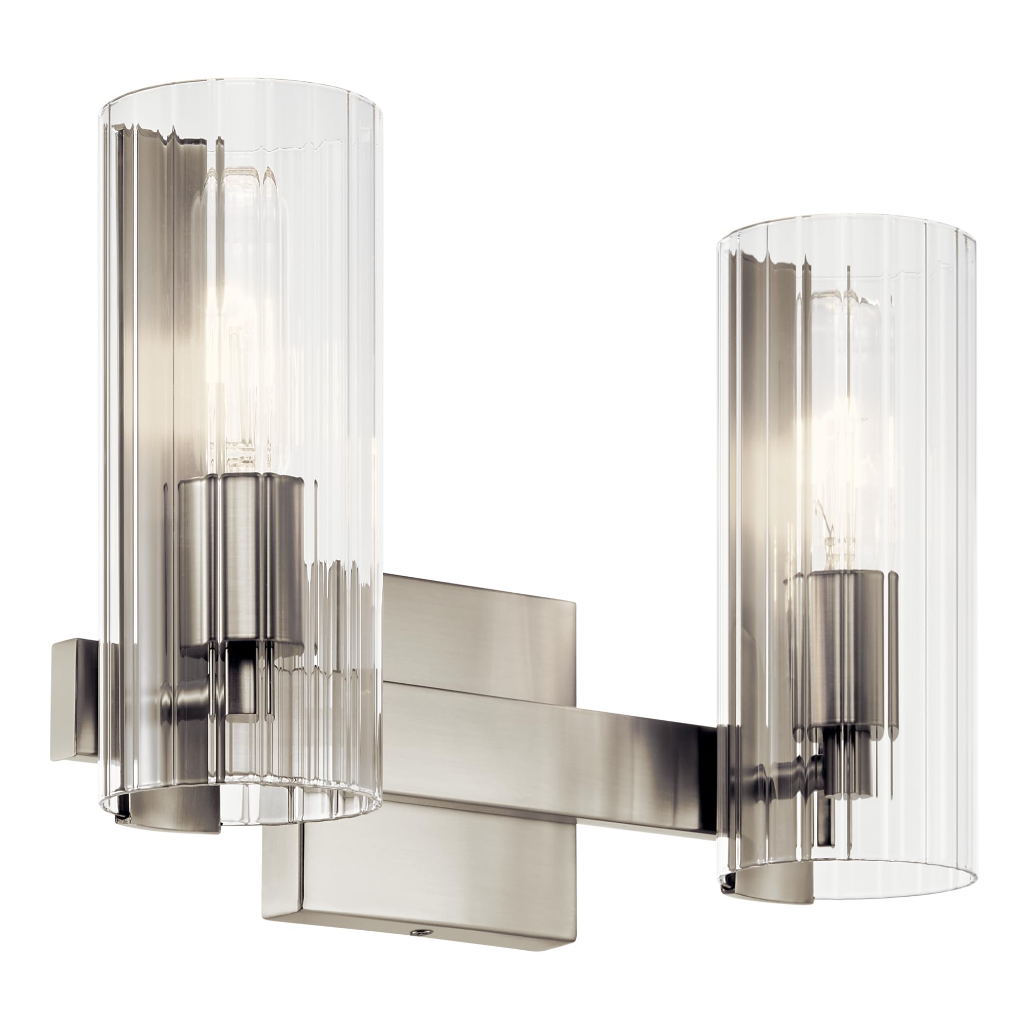 KICHLER Jemsa 2 Light Vanity, Modern Light with Clear Fluted Glass in Brushed Nickel for Bathroom or Powder Room (9.75 x 13.75),