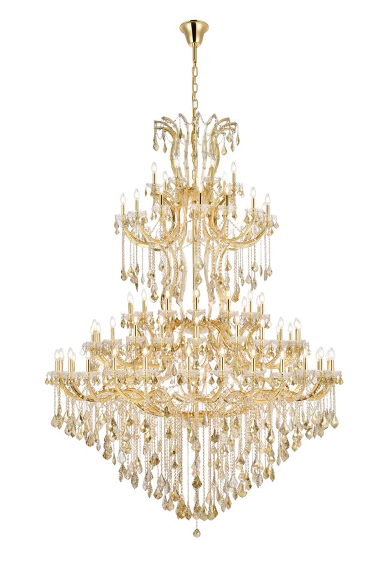 Elegant Lighting Indoor Modern Home Decorative Bright Maria Theresa 85 Light Gold Chandelier Golden Teak (Smoky) Royal Cut Crystal