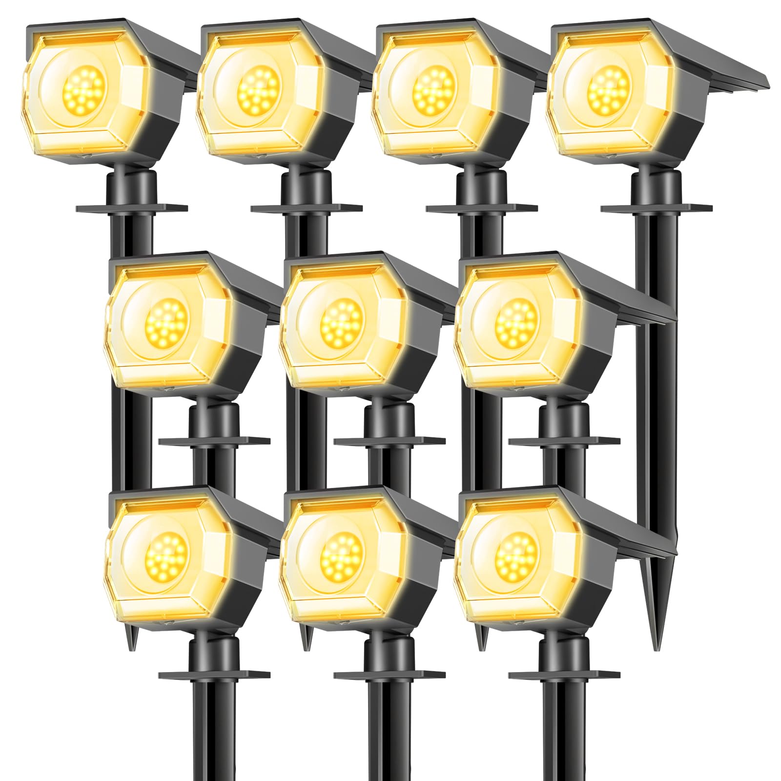 Peasur 10 Pack Solar Lights Outdoor  Spotlights Outdoor Waterproof 3 Modes  2-in-1 Auto On/Off Solar Spot Landscape Lighting Outside for Tree Plants Yard Garden Pathway  Warm White