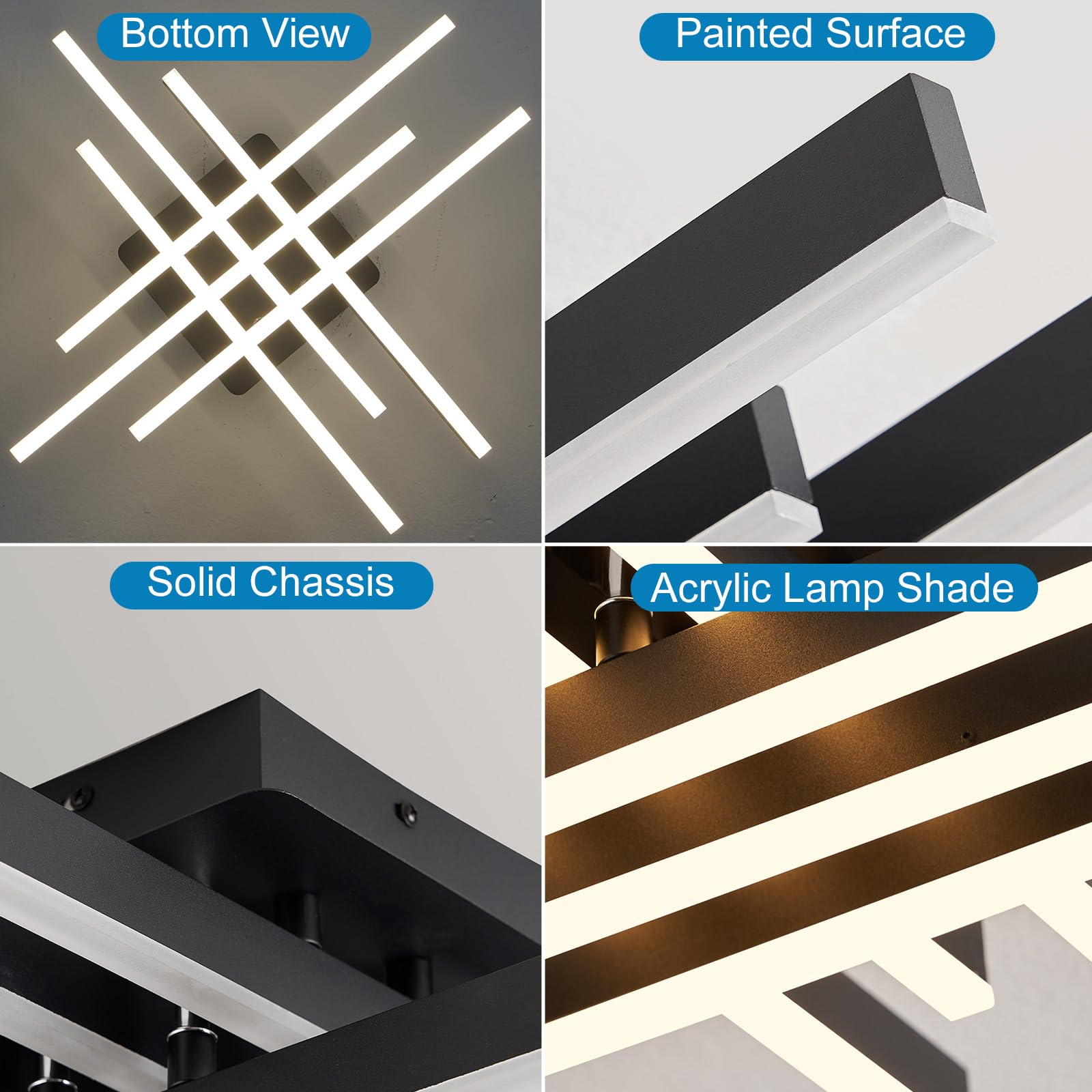 Oranoor Modern Led Ceiling Light Flush Mount, 19In Dimmable Black Led Ceiling Light With Remote For Bedroom Kitchen Living Dinin