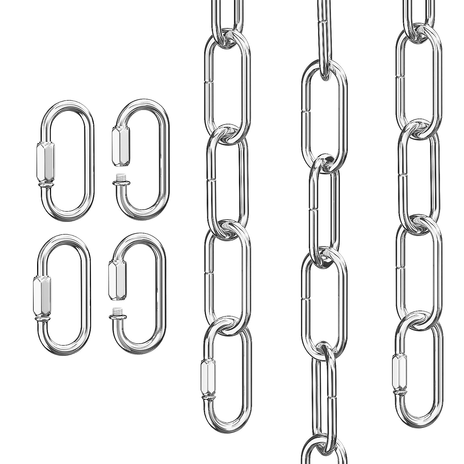 garini 6 Feet Industrial Silver Light Fixture Chain, Adjustable Metal Pendant Chandelier Chain Extension with Detachable Link, 2