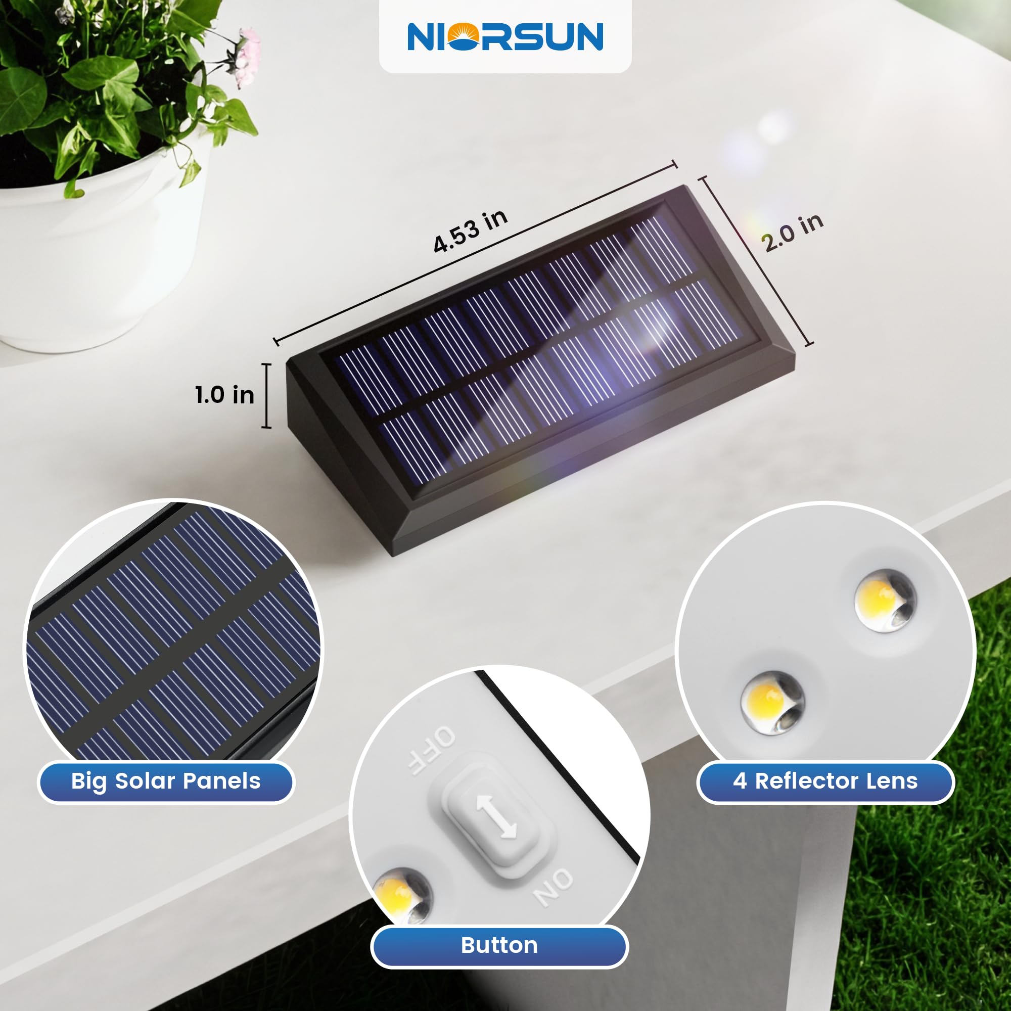 Niorsun Solar Fence Lights Outdoor, Warm White Led Fence Light Solar Powered, Ip65 Waterproof Outdoor Lights For Deck, Patio, Ya