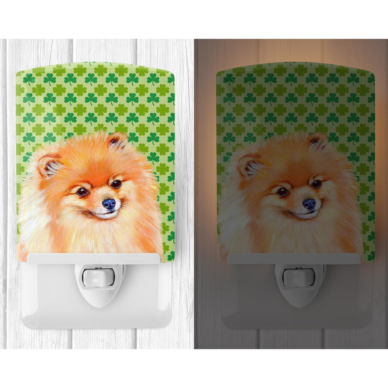 Carolines Treasures Ceramic Night Light, Pomeranian Shamrock, 6x4x3, Multicolor, Model LH9215CNL