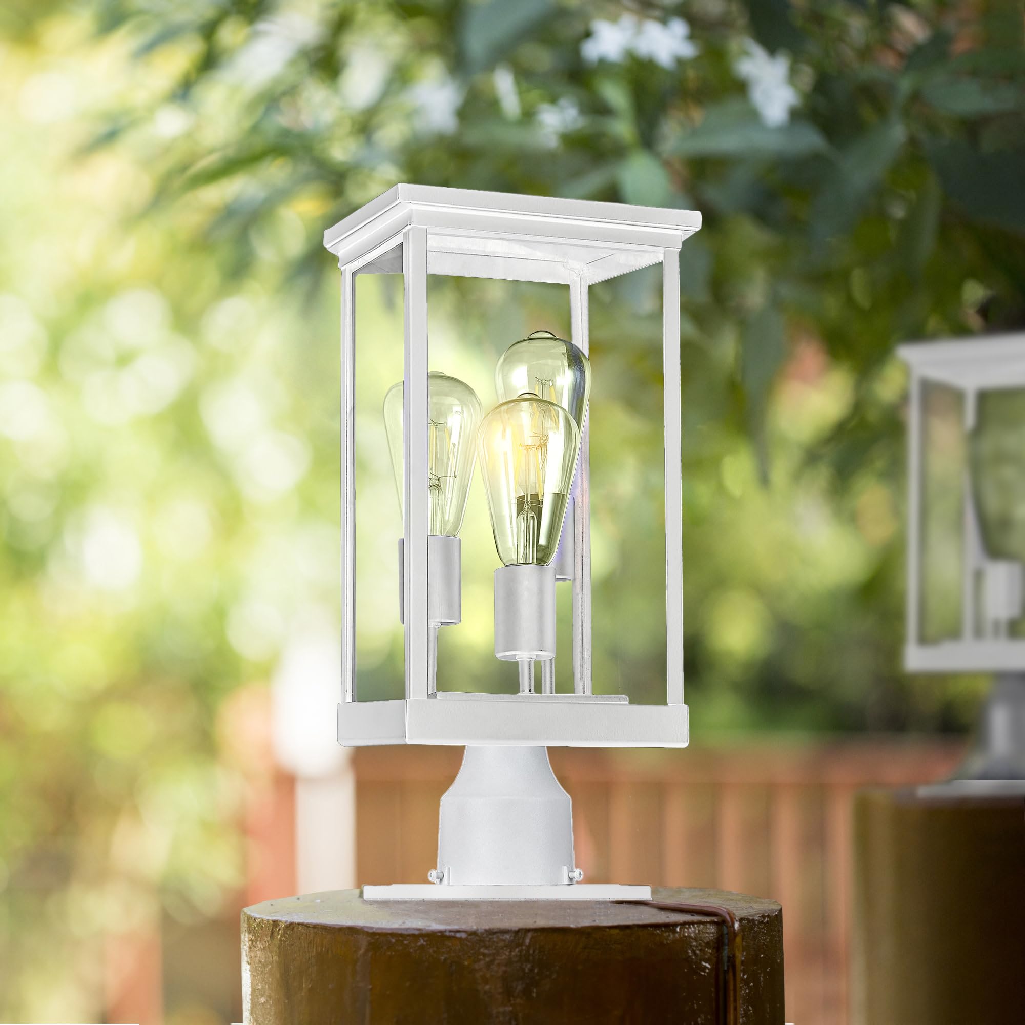 Design House Mayfield Outdoor Post Lights, White Aluminum, Clear Glass, Model 590109, Decorative Lamp for Patio, Driveway, Garden