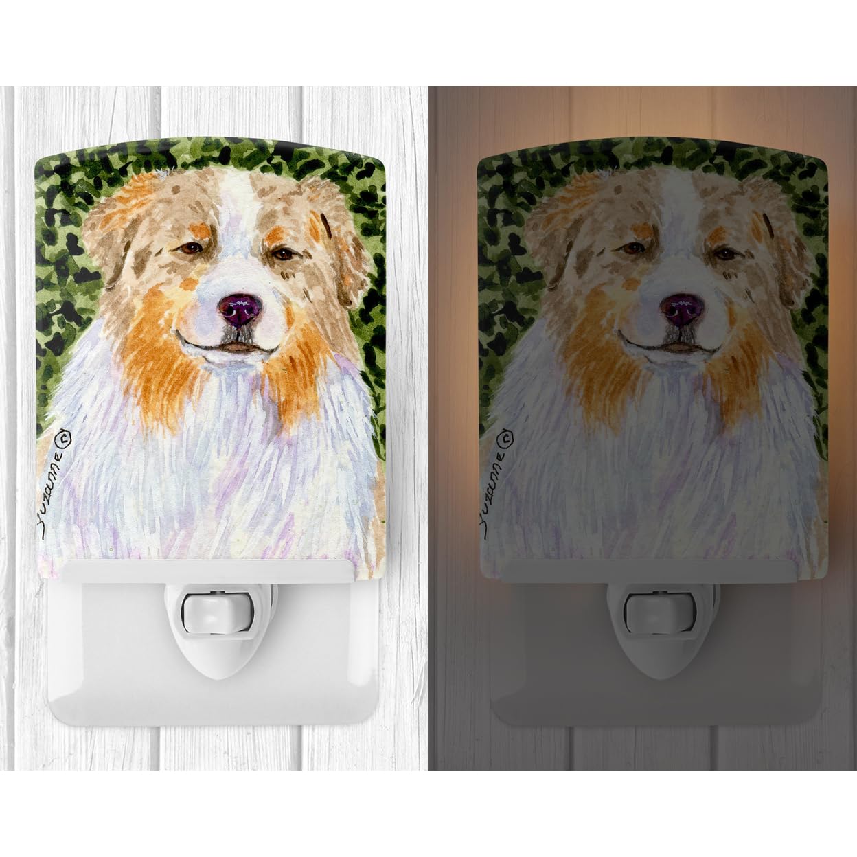 Caroline'S Treasures Ss8733Cnl Australian Shepherd Ceramic Night Light Compact, Ul-Certified, Ideal For Bedroom, Bathroom, Nursery, Hallway, Kitchen, 6X4X3, Multicolor