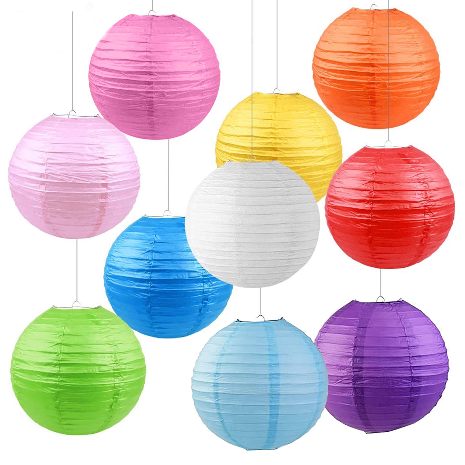 10 Pack 12" Chinese Paper Lanterns Decorative Colorful Chinese Hanging Decorations For Rainbow Party Classroom Ceiling Decoration (Multi-Color, 12-Inch, Set Of 10)