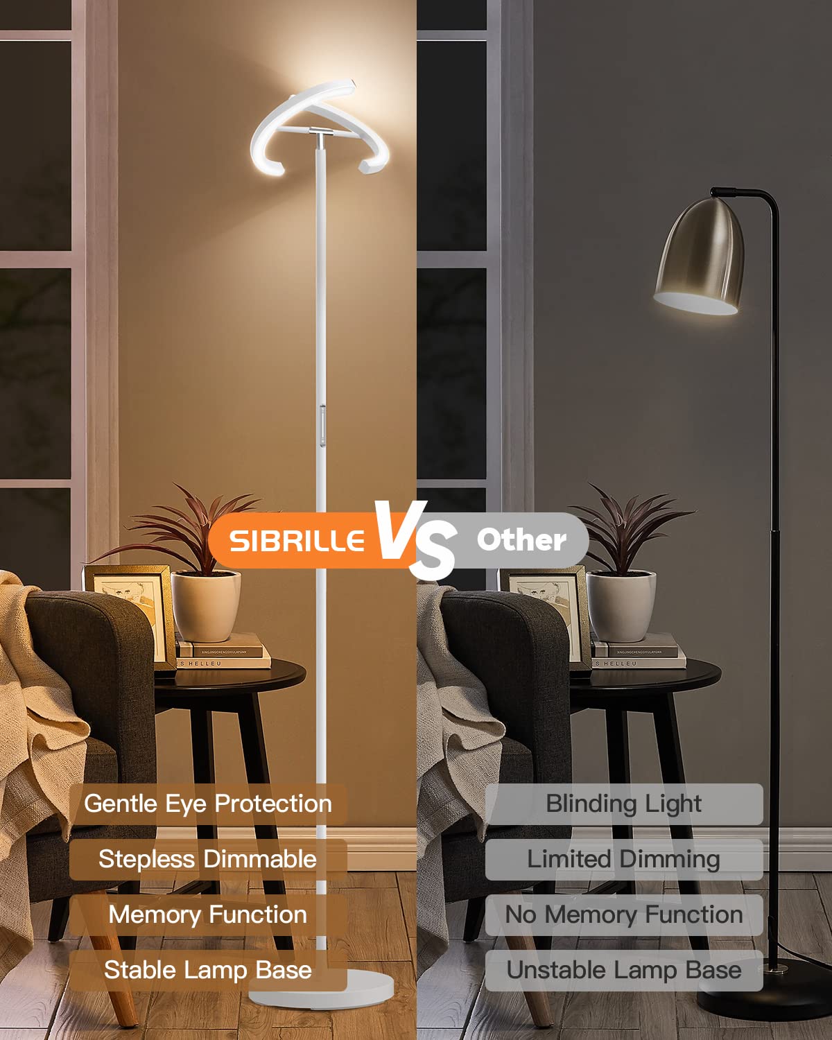 SIBRILLE White Floor Lamp, Modern 20W LED, Stepless Dimmable, Touch & Remote Control, Model H101107
