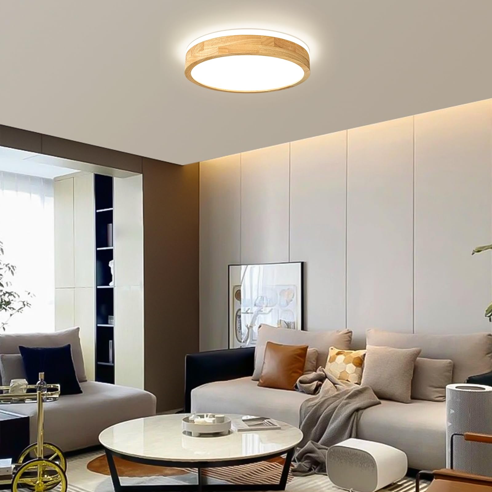 Pevfah Modern Dimmable Wood Flush Mount Ceiling Light  2700K-6000K 5Cct Round Close To Ceiling Lighting Fixtures  Minimalist Led Ceiling Lamp For Bedroom  Kitchen  Hallway  Living Room-15.74In