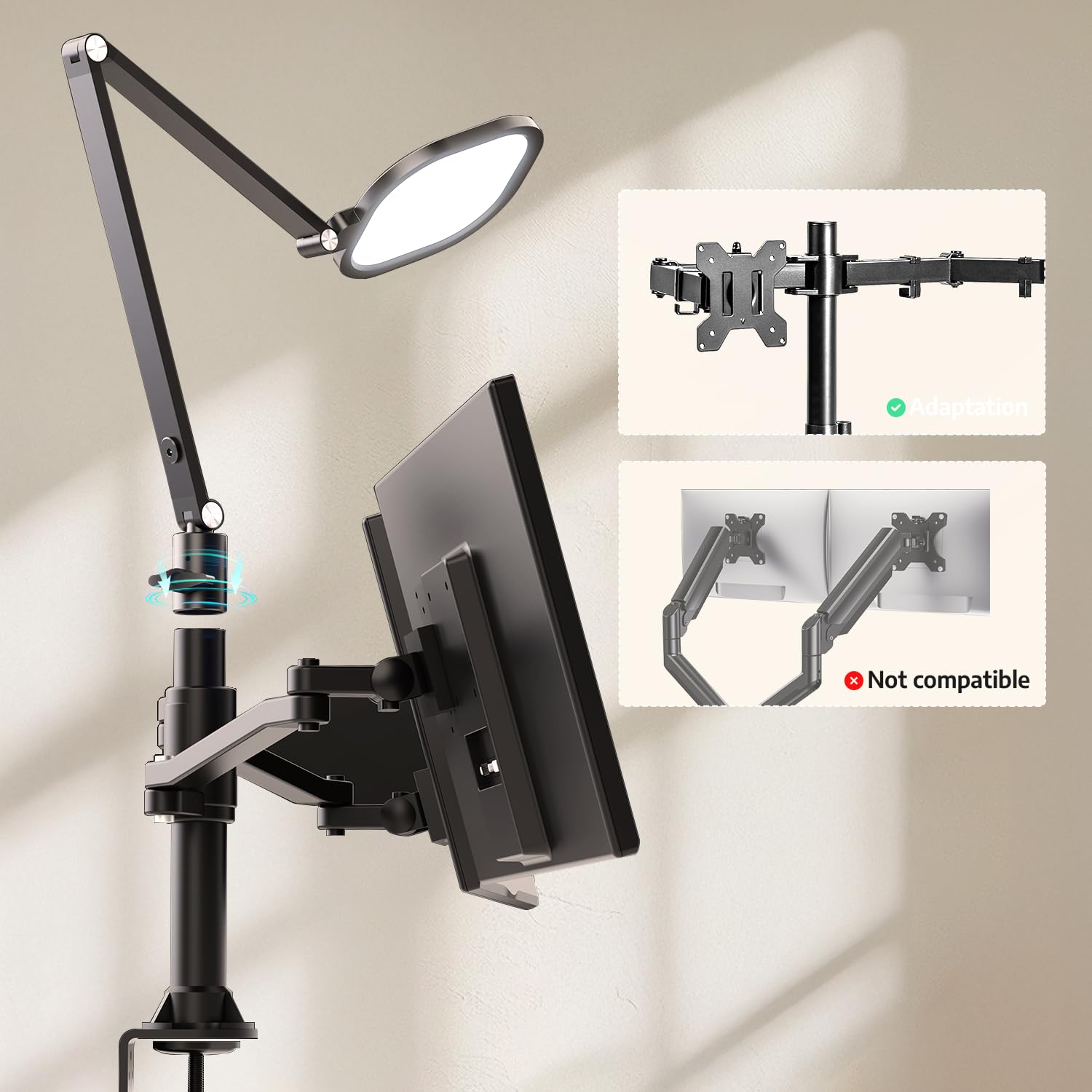 Desk Lamp For Computer Monitor Arms, Compatible With 1.18-1.38 Inch Diameter Pole-Mounted Dual Monitor Stand, 1200Lm Dimmable De