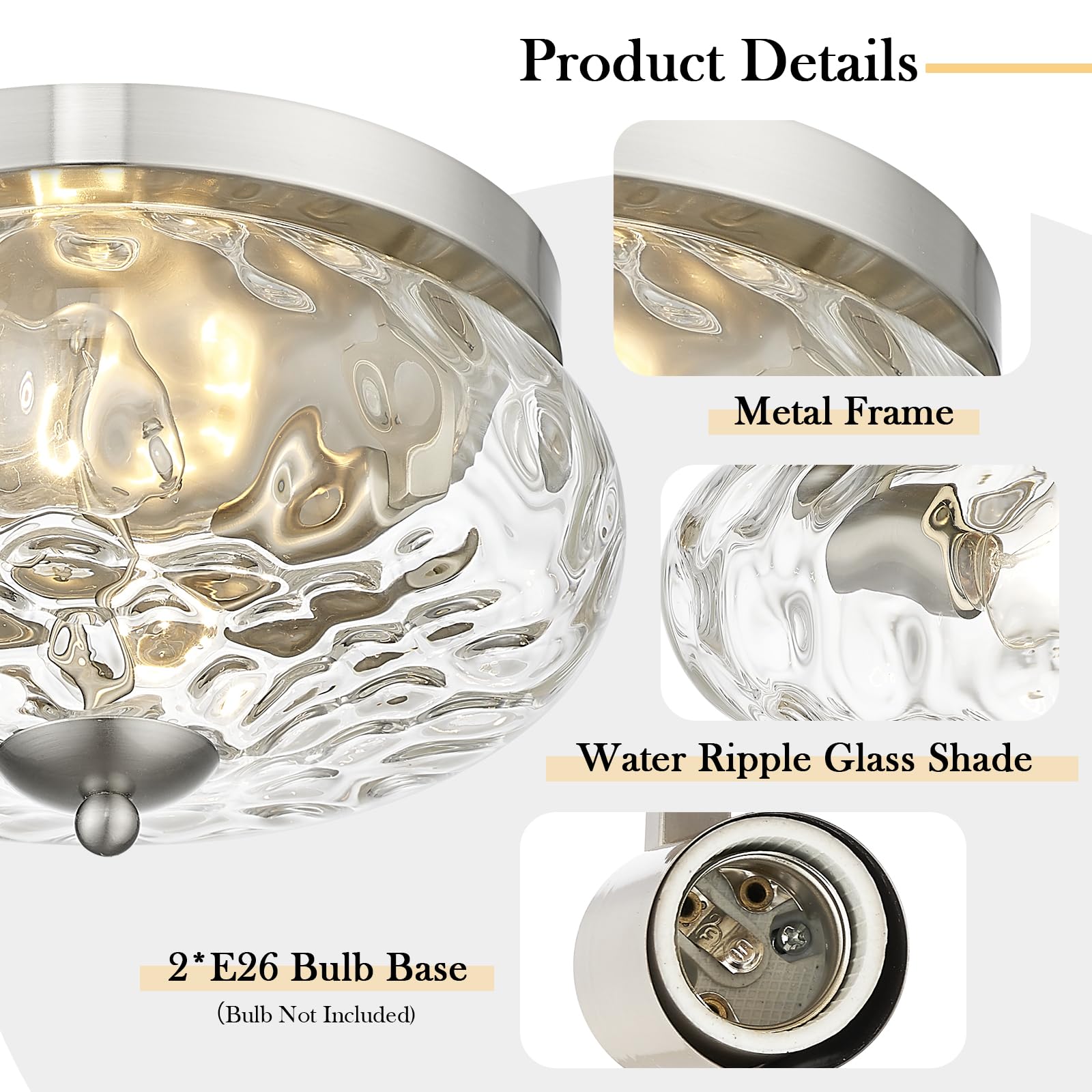 Darkaway Farmhouse Ceiling Light Fixtures Flush Mount Indoor Outdoor Ceiling Light With Water Ripple Glass Shade For Hallway Kit