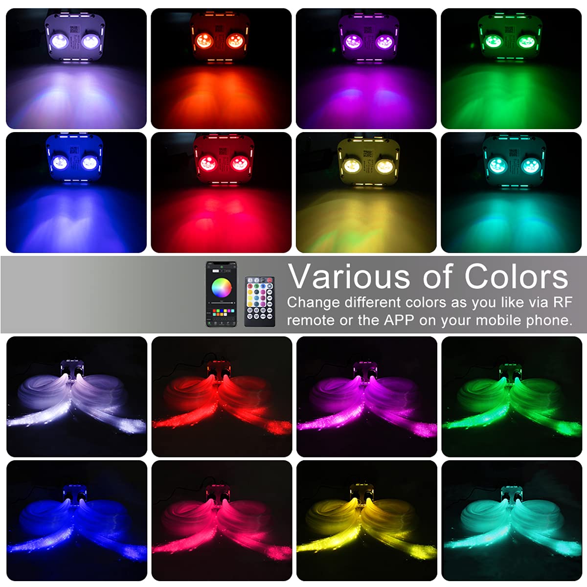 Akepo 32W Rgbw Twinkle+App+Sound Activated Dual Head Fiber Optic Lights Kit, Star Ceiling Sky Light Total 1110Pcs Of 16.4Ft/5M M