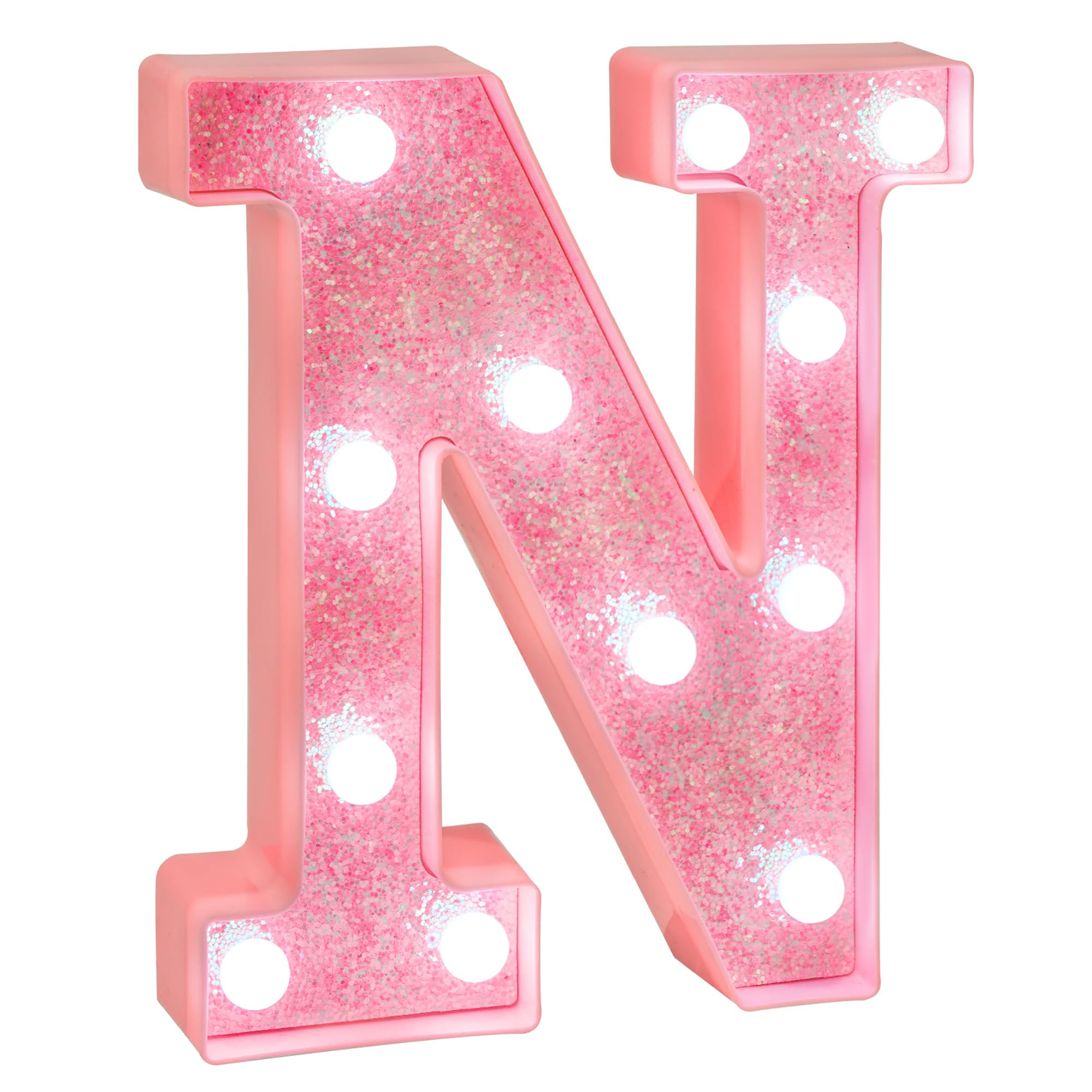 EUFONY Pink Glitter LED Marquee Light Up Letter N with Cool White Lights, Battery-Powered Alphabet Letter Sign for Girls Gift, B
