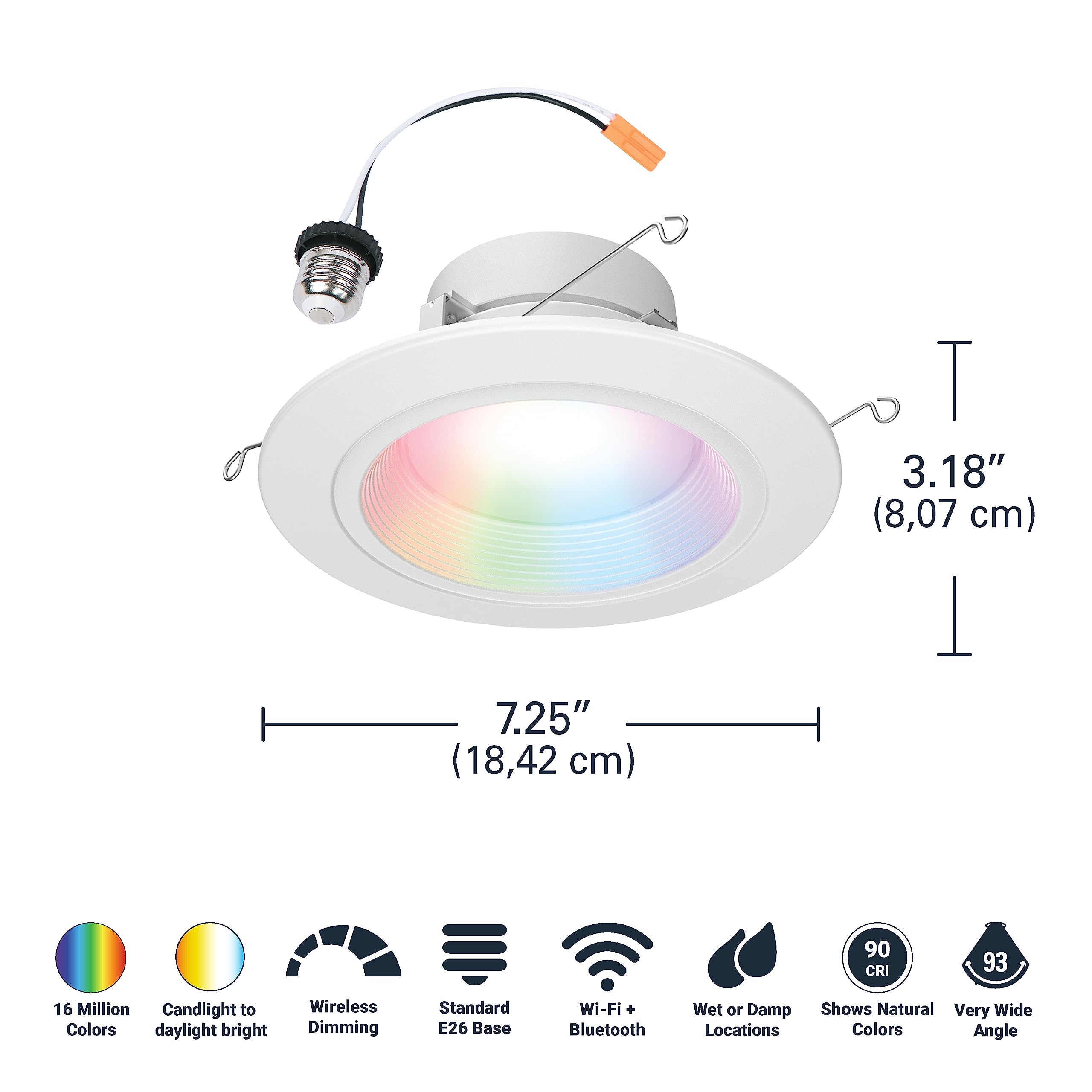 HALO Smart Wi-Fi Recessed LED Light, 5/6 inch, Dimmable Full Color, Model RL56069WZRGBWWHR, Plastic, Motion Sensor, Smart Home