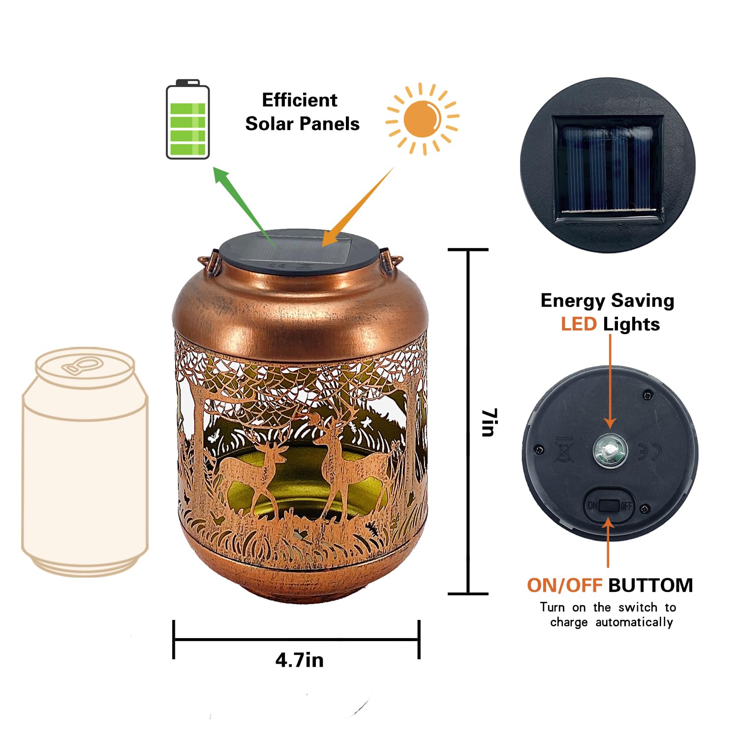 2 Pack Deer Solar Lanterns Outdoor Waterproof Hanging Solar Lights Deer Gifts For Women Men Metal Decorative Led Lanterns For Yard, Patio, Lawn, Tabletop, Pathway, Landscape, Garden Decor