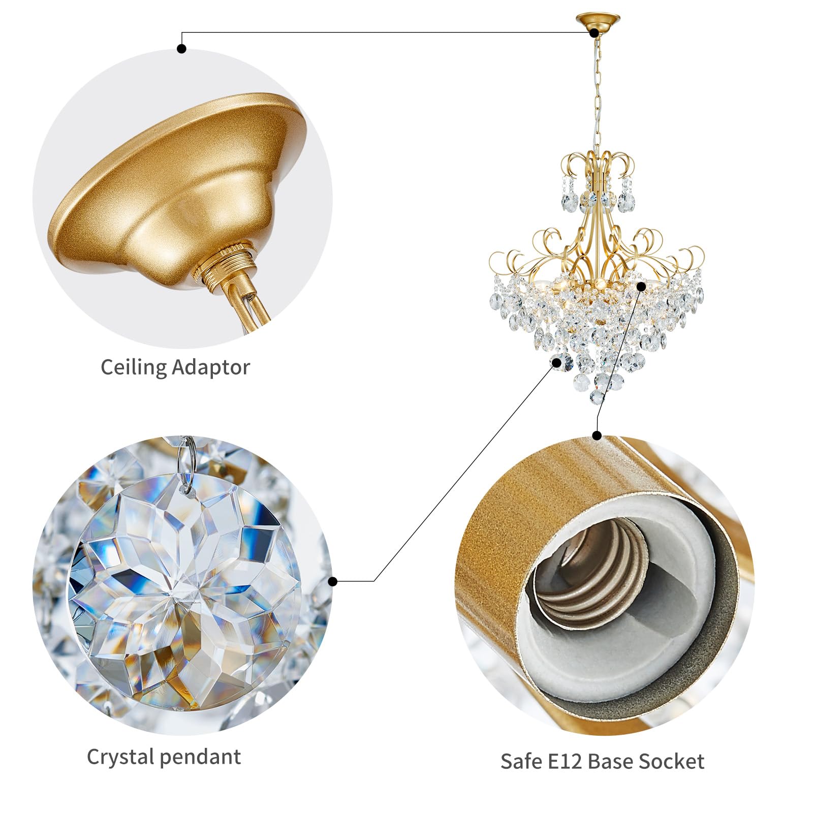 ANJIADENGSHI Crystal Chandelier, 10-Lights Gold Pendant Light, 28" High x 23" Wide, Modern K9 Crystal Fixture for Dining Room, Living Room, Bedroom