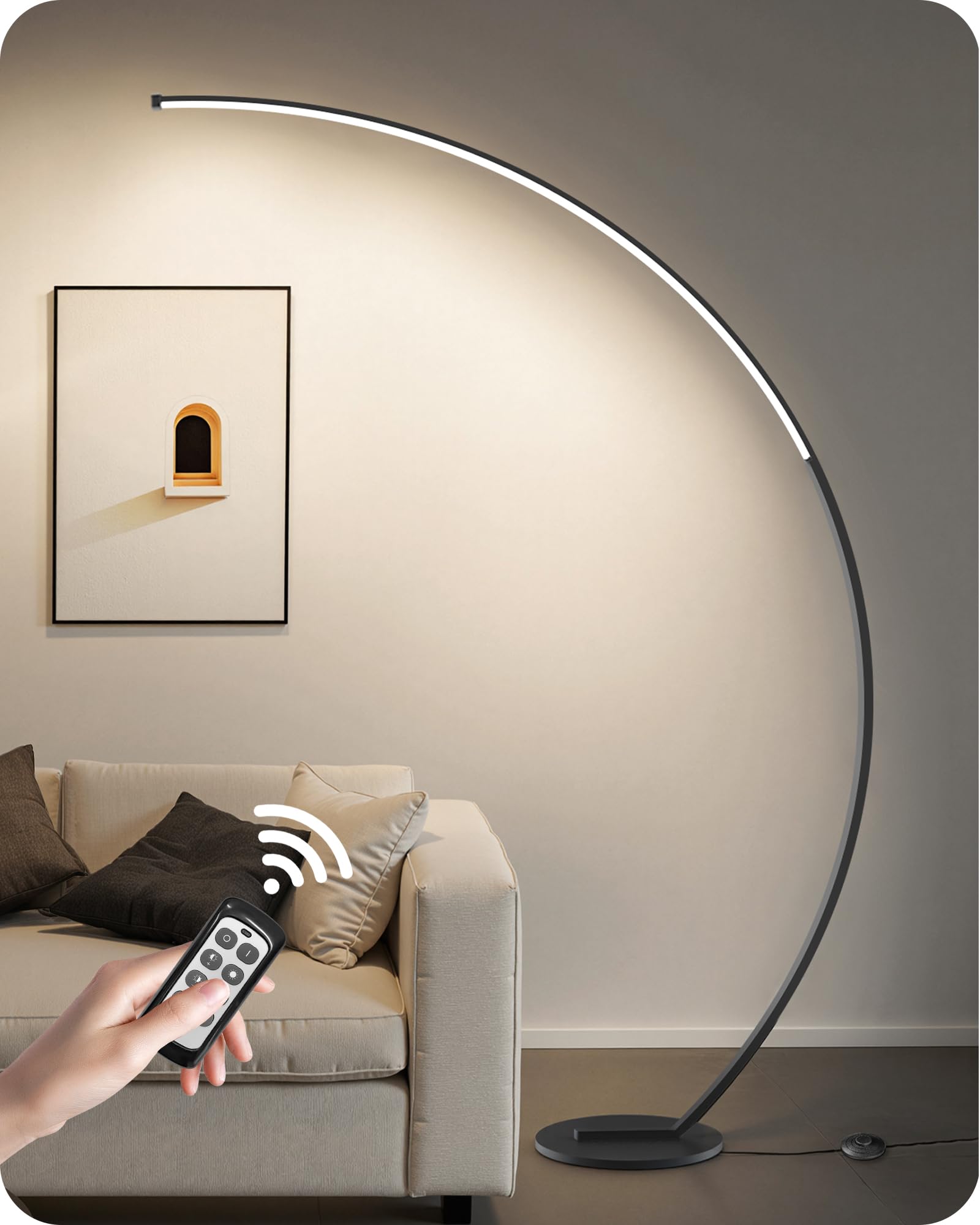 GOEBLESON 75in Dimmable LED Arc Floor Lamp, Metal, Remote Control, 3 Color Temperatures, Model B62LD05