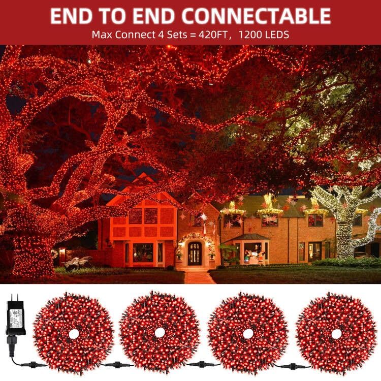 MZD8391 105FT 300LED Christmas Lights, Red, Copper, 8 Modes, UL Listed, Indoor/Outdoor Party Decoration