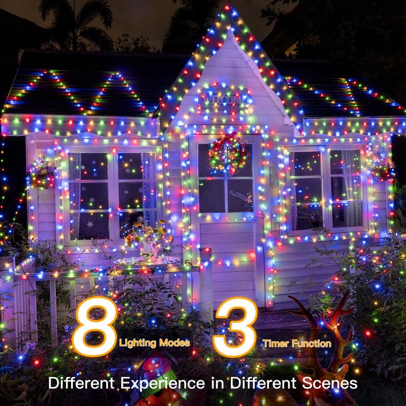 Ollny 393FT 1200 LED Christmas Lights - IP67 Waterproof Multicolor String Lights with Remote Timer for Indoor/Outdoor Decorations