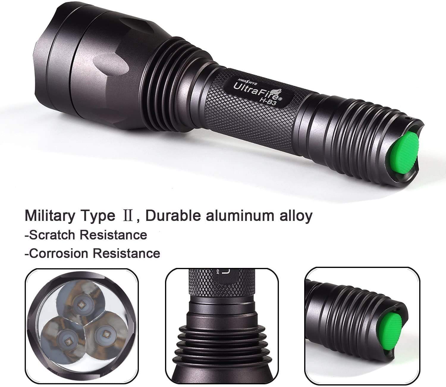 UltraFire Blue Light Flashlight Hunting Torch 256 Yard 470 nm Wavelength Professional Blue Beam Flashlight Fishing Hunting H-B3