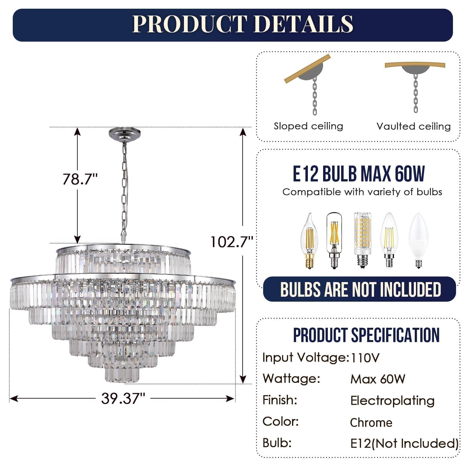 GMlixin Large Crystal Chandelier Luxury Pendant Ceiling Lights Fixture ...