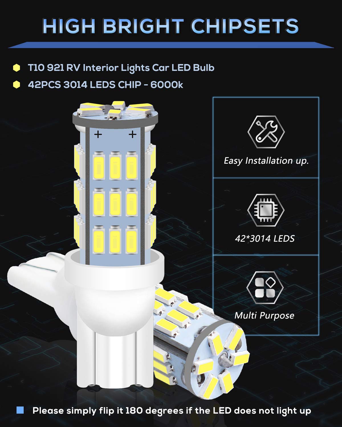 Qoope RV Interior LED Light Bulbs, T10 912 194, 20-Pack, White, Model 3014-42SMD, Perfect for Camper and Trailer Lighting