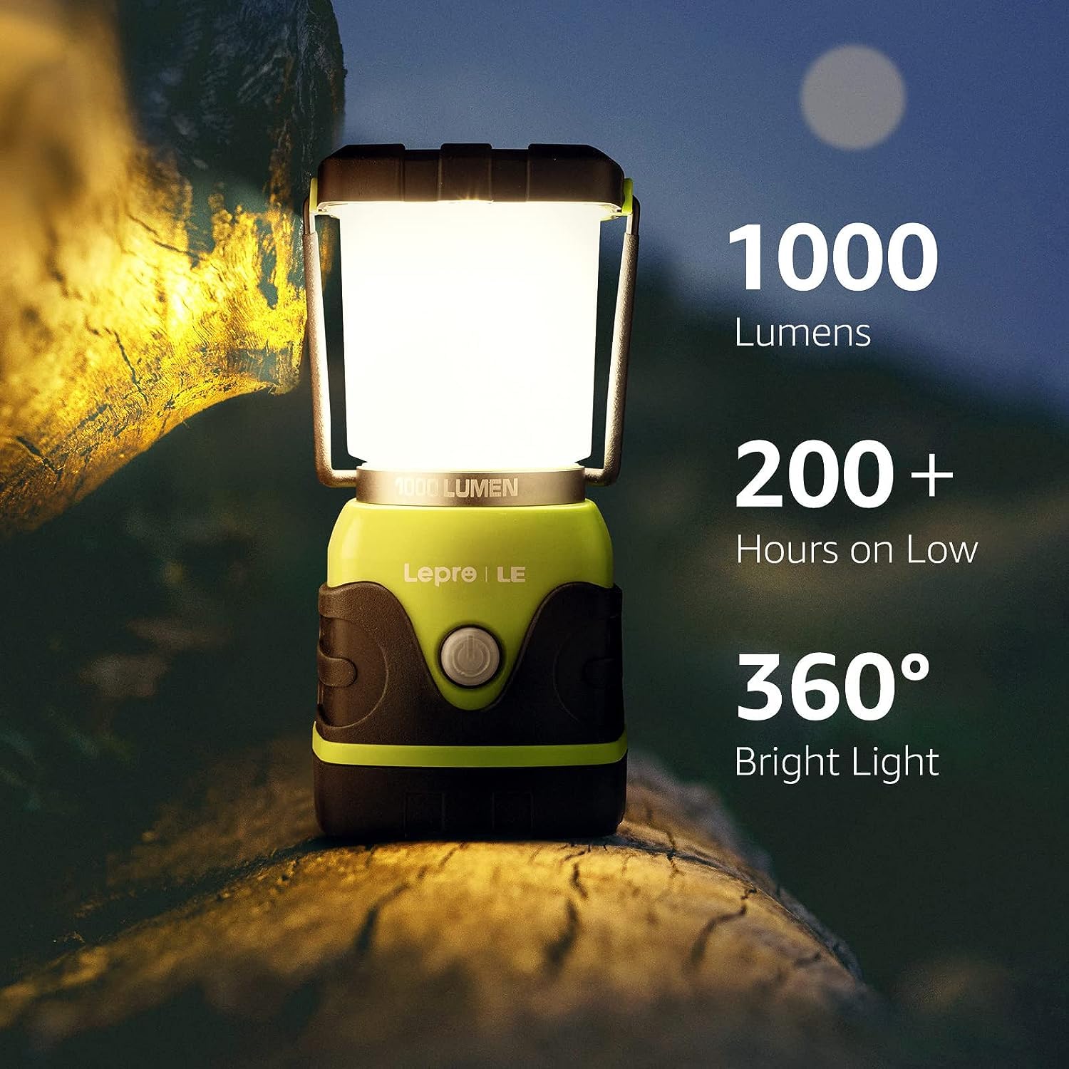 Lepro LED Camping Lantern, 1000LM Waterproof Light, 8.8x9.5x18.4cm, Green, Model 3300002, Portable for Camping & Emergency