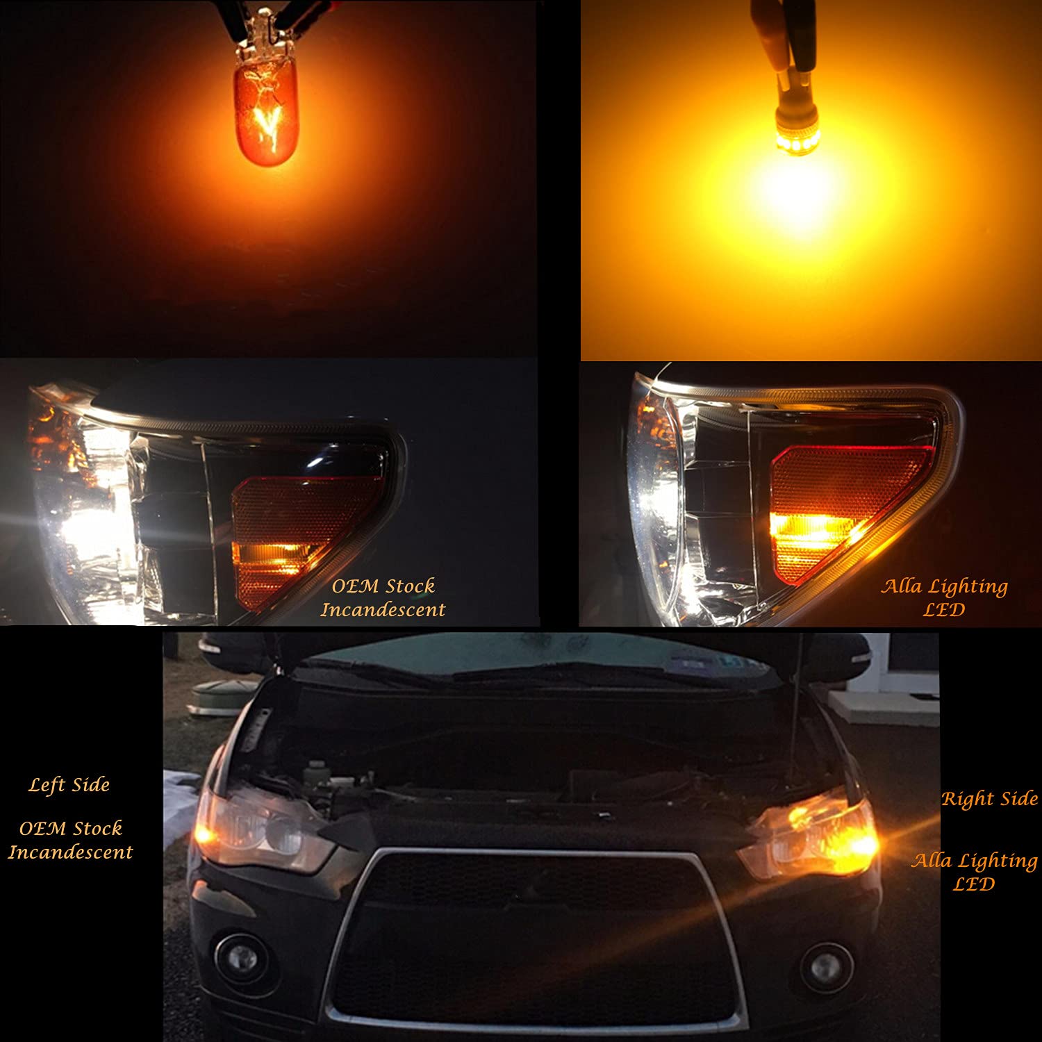 Alla Lighting T10 Wedge LED Bulbs, Amber Yellow, 3014 18-SMD, 12V Replacement for Cars and Trucks