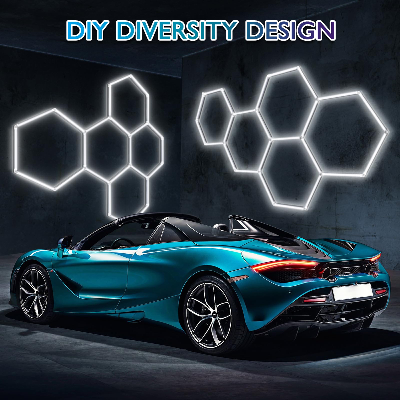 Brillihood Hexagon Garage Lights, Led Honeycomb Garage Lights, 456W, 54720Lm, 6500K Super Bright, 14 Grid Systems Car Detailing