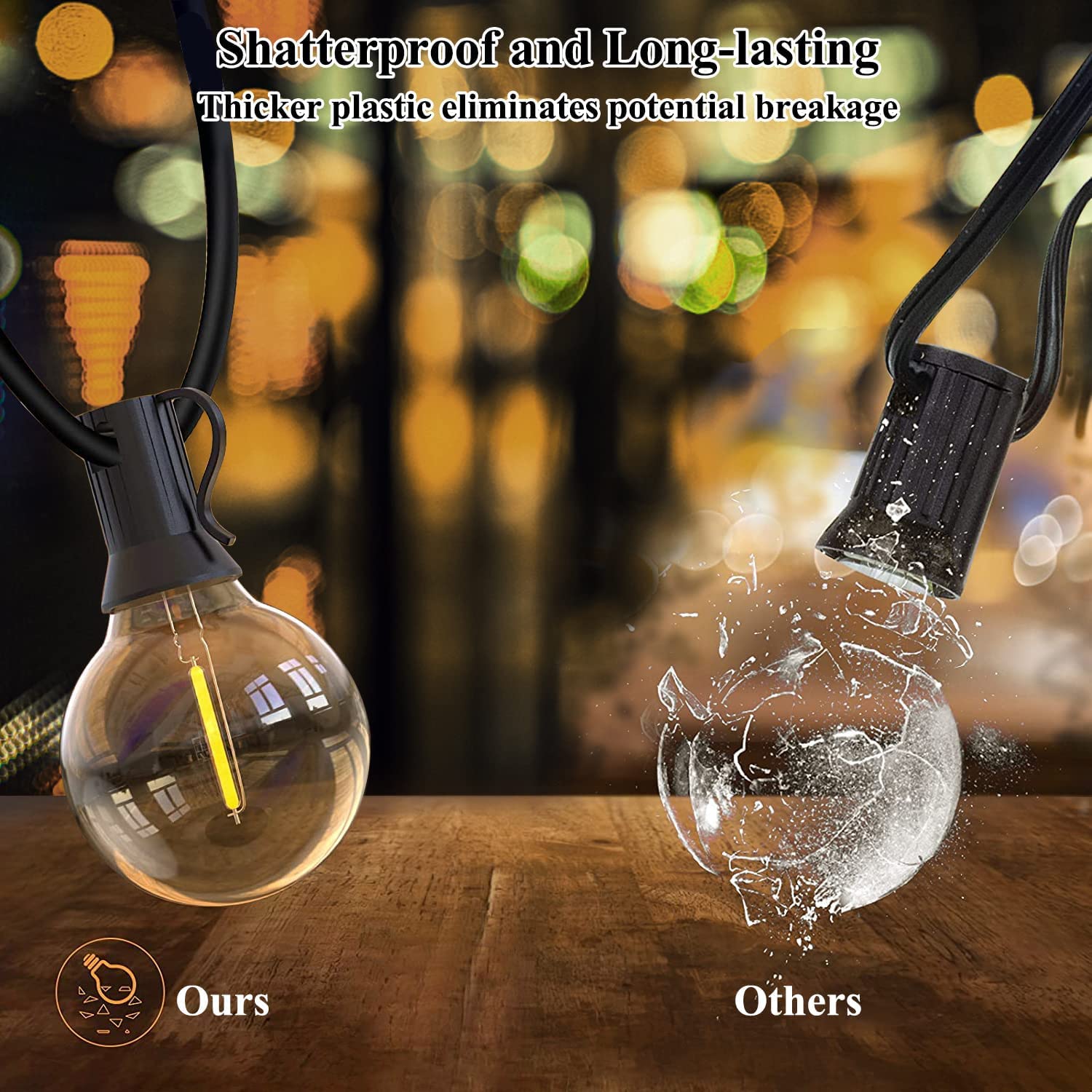 Daoneg 120Ft Outdoor G40 Led Globe String Lights, 60 Waterproof Bulbs, Patio & Garden Decor