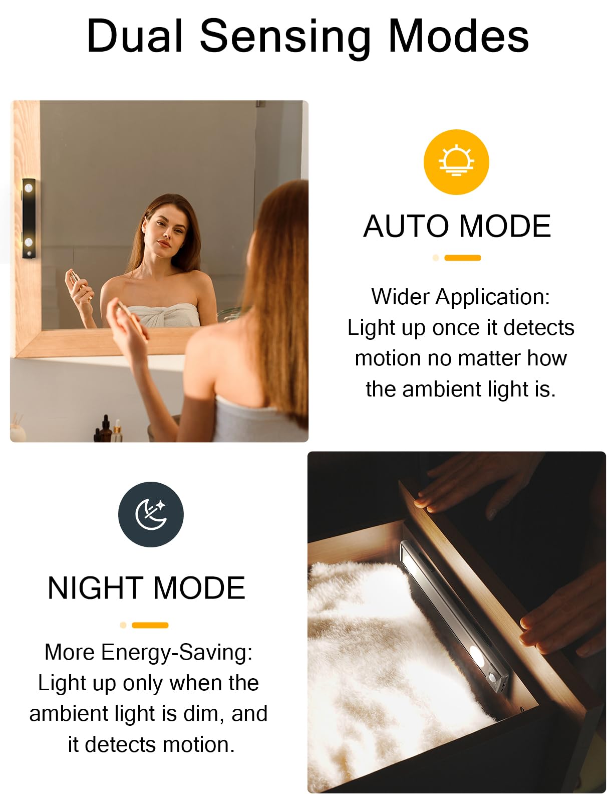 Under Cabinet Lights, Wireless Motion Sensor Light Indoor, Black 10In Led Warm Lighting Rechargeable Battery Operated,4 Modes Night Light, Stick-On Magnetic Closet Lights For Kitchen, Hallway(2 Pack)