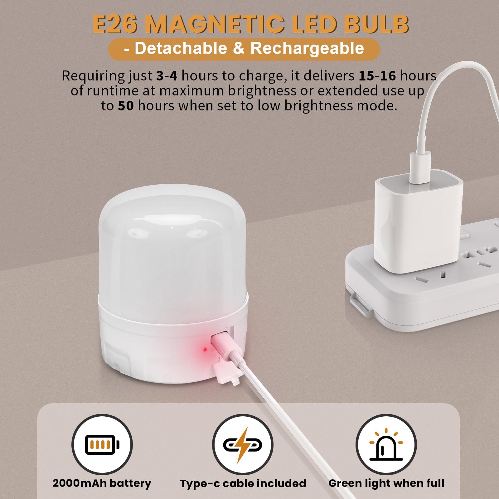 Qoollife E26 Rechargeable Light Bulbs with Remote Control, Battery Operated Light Bulb 9W 2000mAh, 4 Timer Settings for Lamp Lam