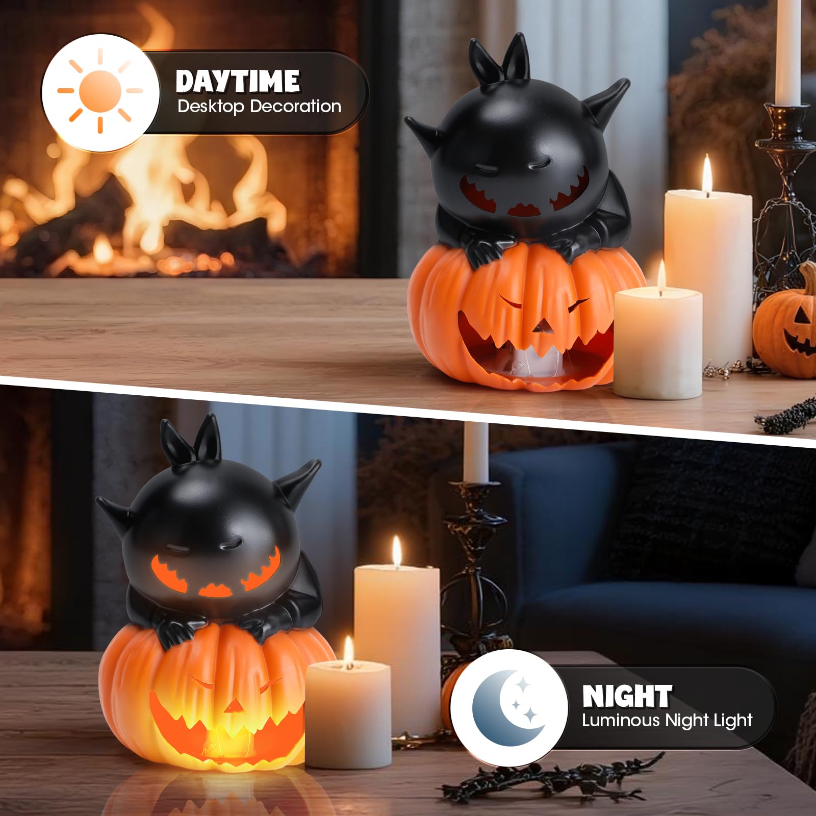 Inyptropic Halloween Flameless Candles Halloween Decorations 12 Pack Pumpkin Cat Led Nightlight Candles Indoor Table Decor Gifts