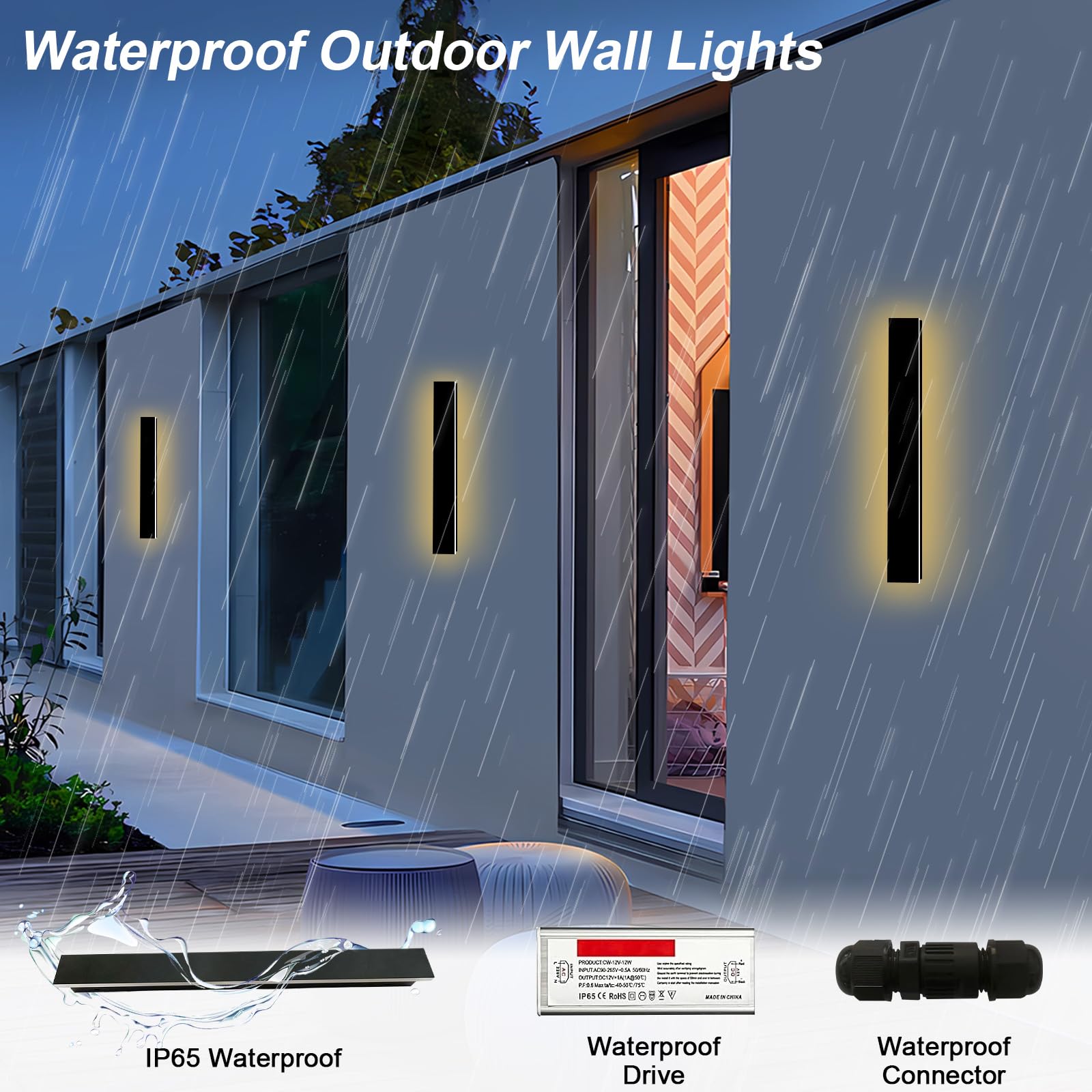 Gremlbuk 24 Inch Outdoor Wall Lights 2 Pack, Long Outdoor Wall Sconce Led Ip65 Waterproof Linear Wall Sconces 3000K Wall Mount Exterior Light Fixtures For House Garage Porch Patio