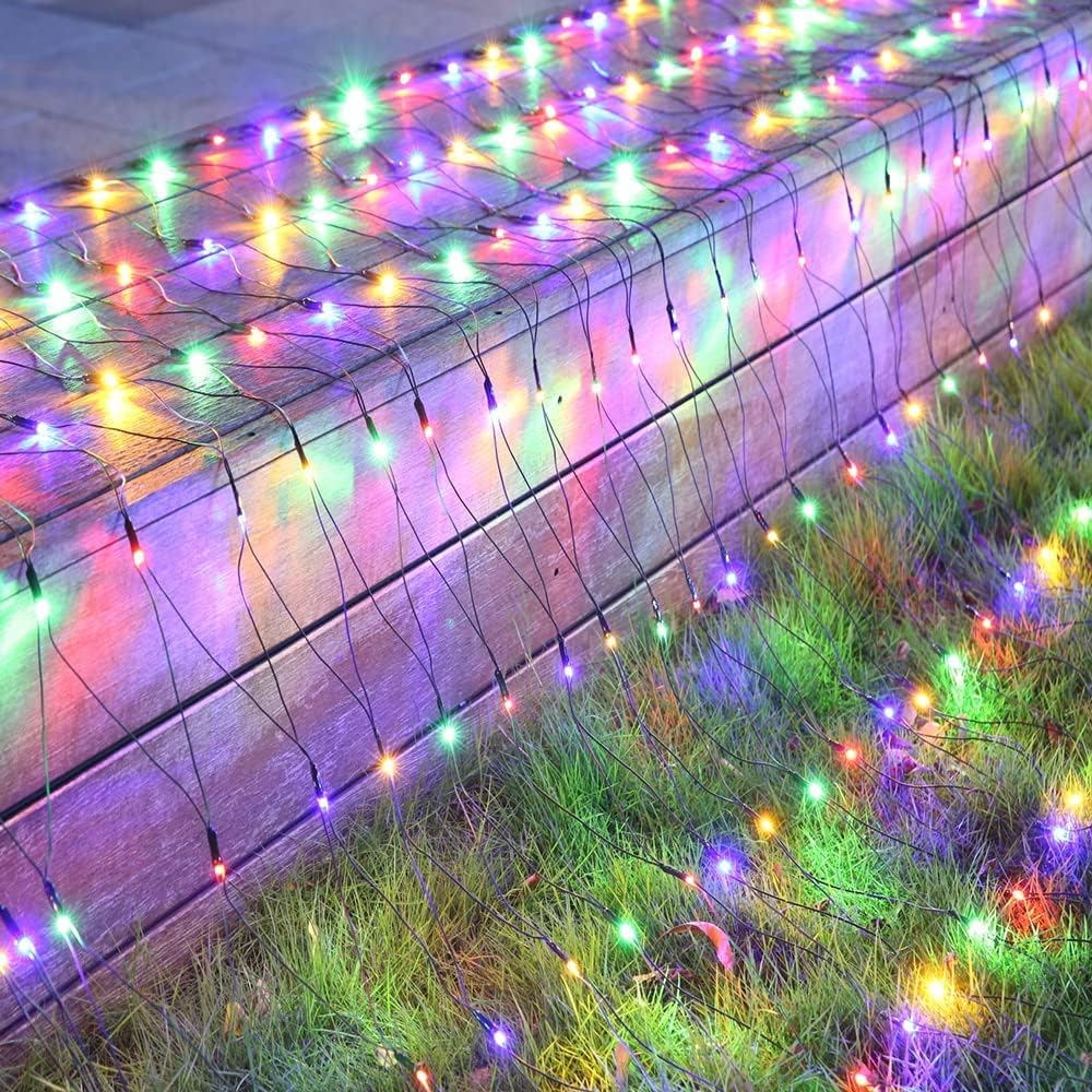 iBaycon 5ft x 5ft Net Lights Outdoor Mesh Lights, 8 Modes Timer Connectable Waterproof Christmas Lights for Trees, Bushes, Weddi