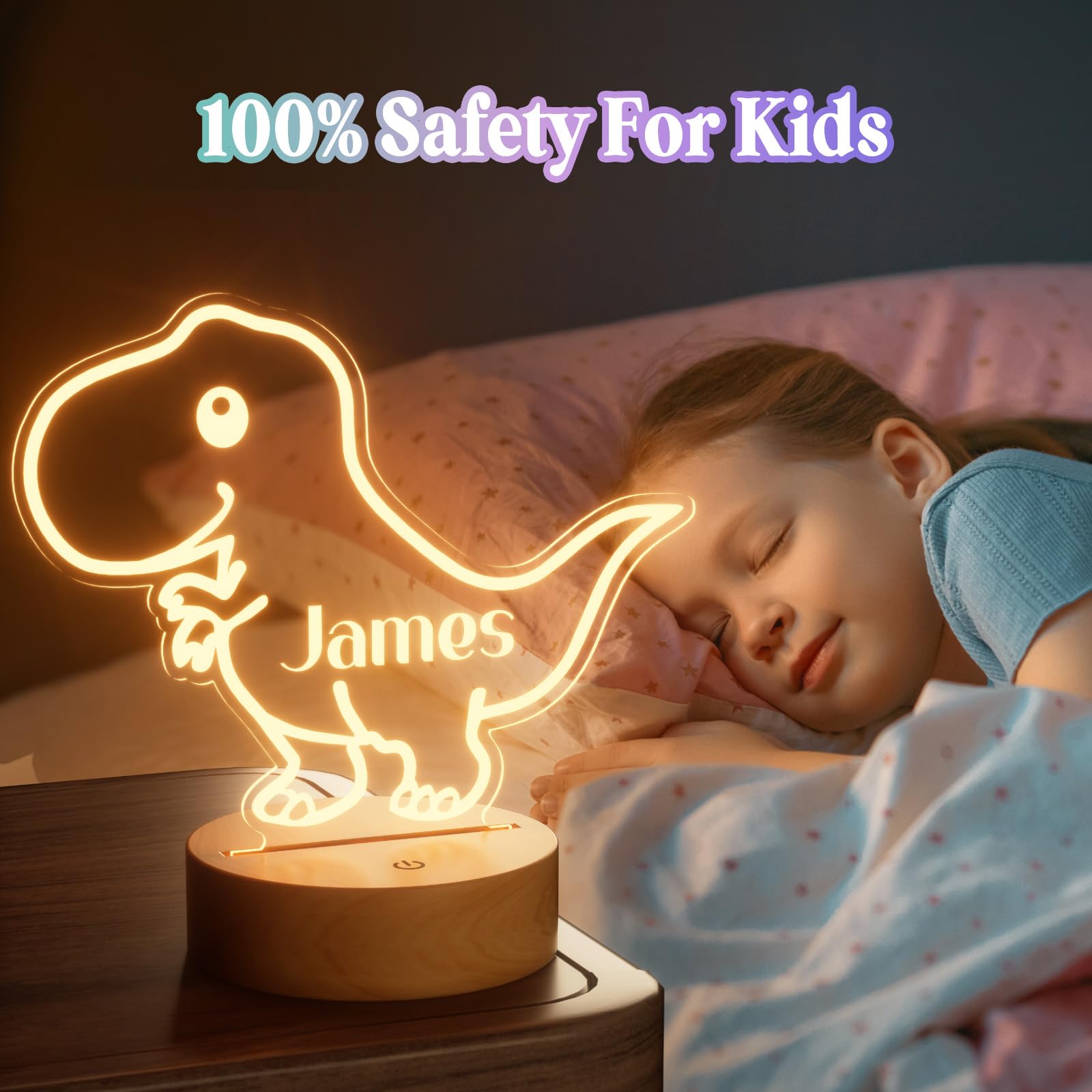 Burst Bird Personalized Dinosaur Night Light for Kids - Acrylic, Color-Changing, Remote Included, Laser Engraved