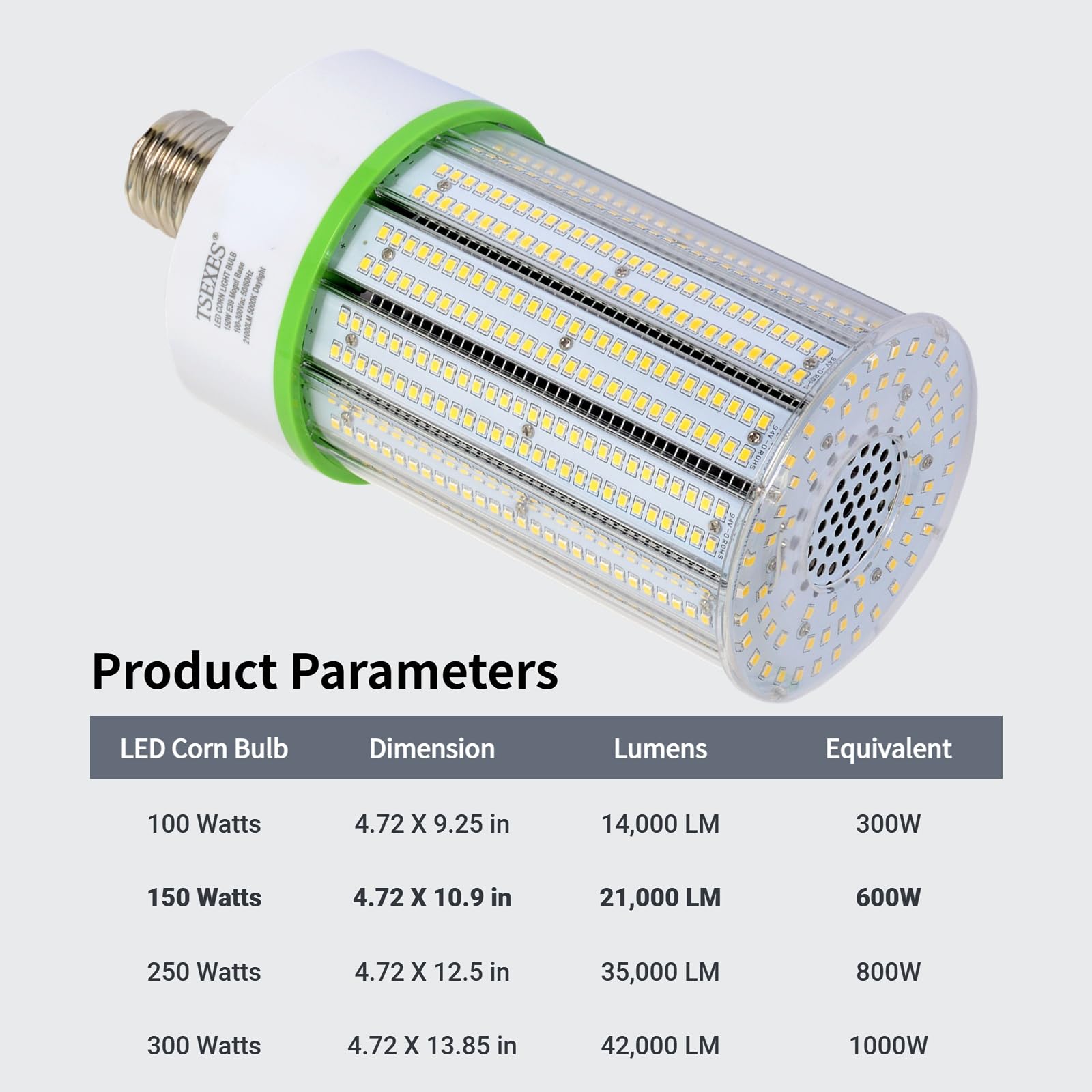Tsexes 150W Led Corn Light Bulb,E39 Mogul Base Led Bulb 21000Lumen,5000K Replacement (600-800W) Metal Halide/Hid/Cfl For High Ba