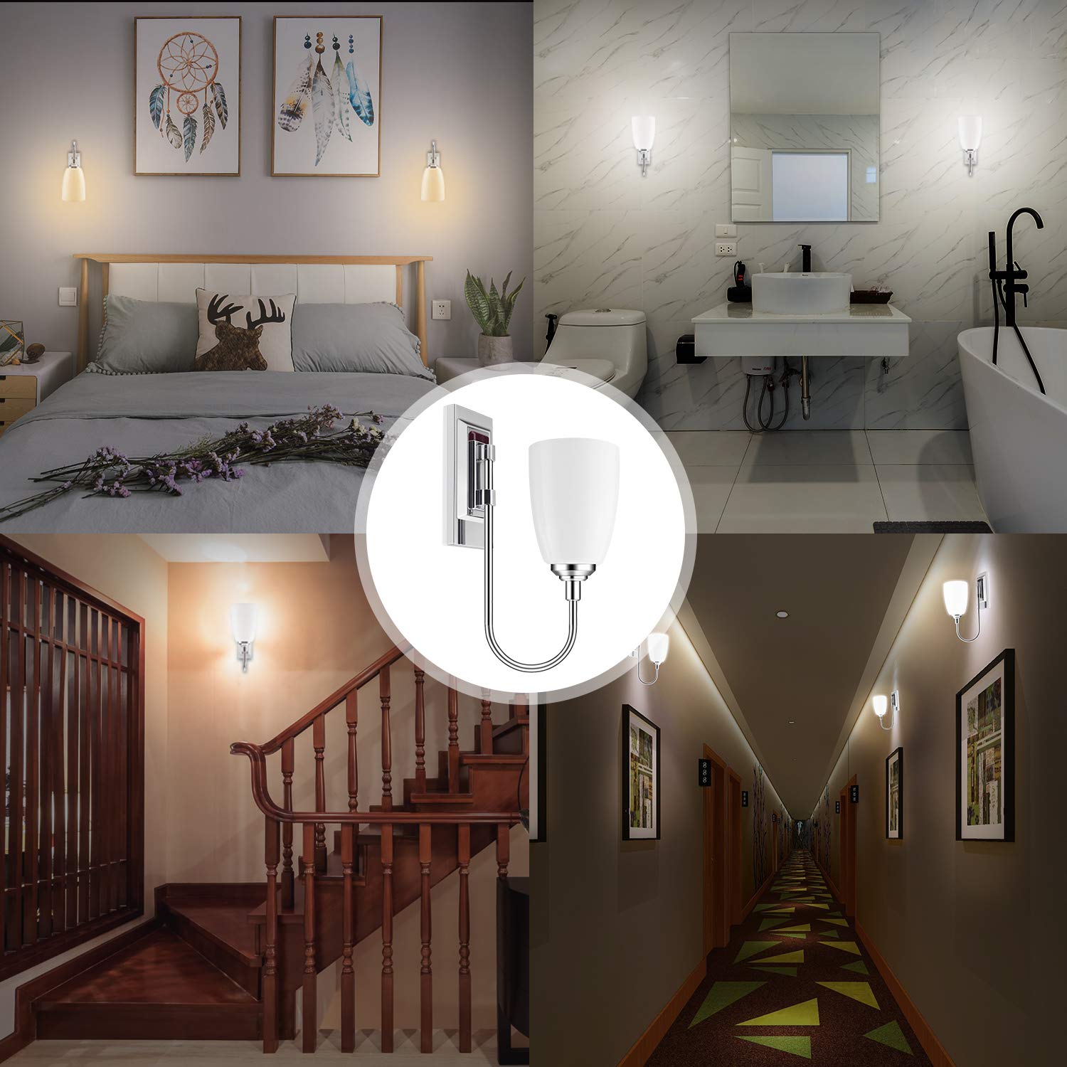 LUXSWAY Dimmable 12 Colors Changing Wall Lamp, Battery Operated Sconce for Bedroom & Hallway, Silver, Model DY780IR-12C-1