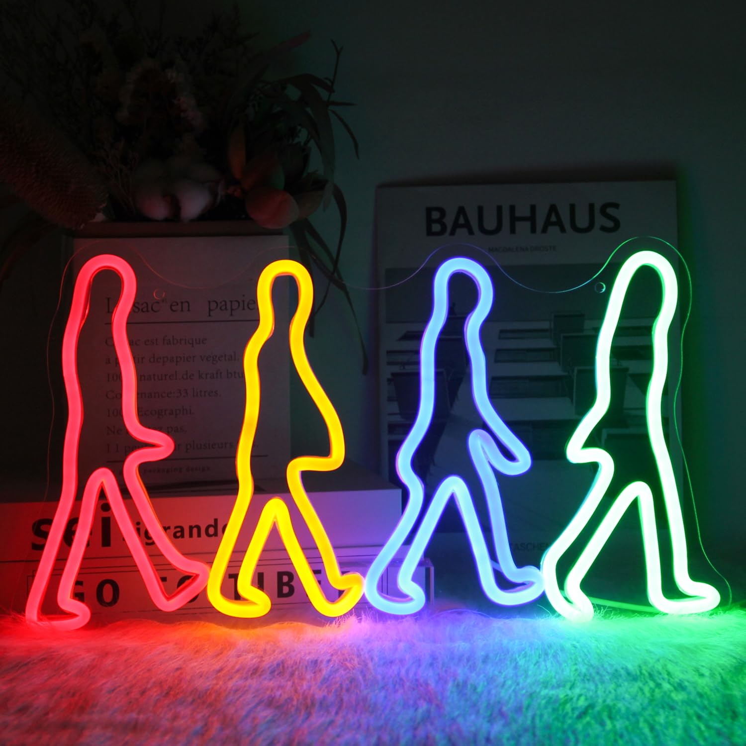 CKTBLEY Rock Band Neon Sign LED Wall Art Light Up Decor for Game Room, Abbey Road Design, Multi-Color (Blue, Red, Green, Orange)