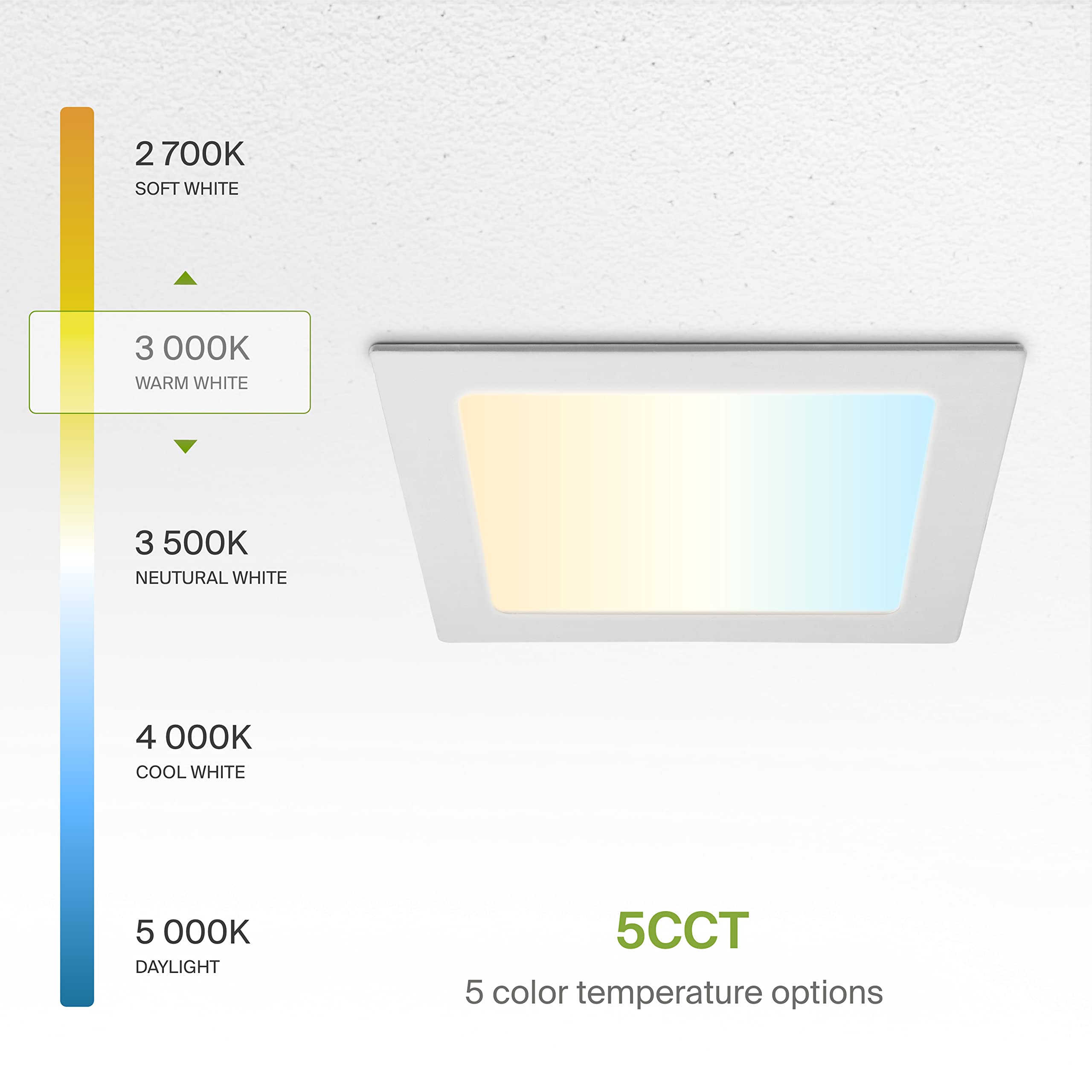Asd 1 Pack Led Square Recessed Lighting 8 Inch  5 Cct 2700K-5000K Cri90+  20W 70W Eqv  Ultra Thin Dimmable Ceiling Lights With J Box  Canless Wafer Downlight  Slim Panel Light  Ul Energy Star  White