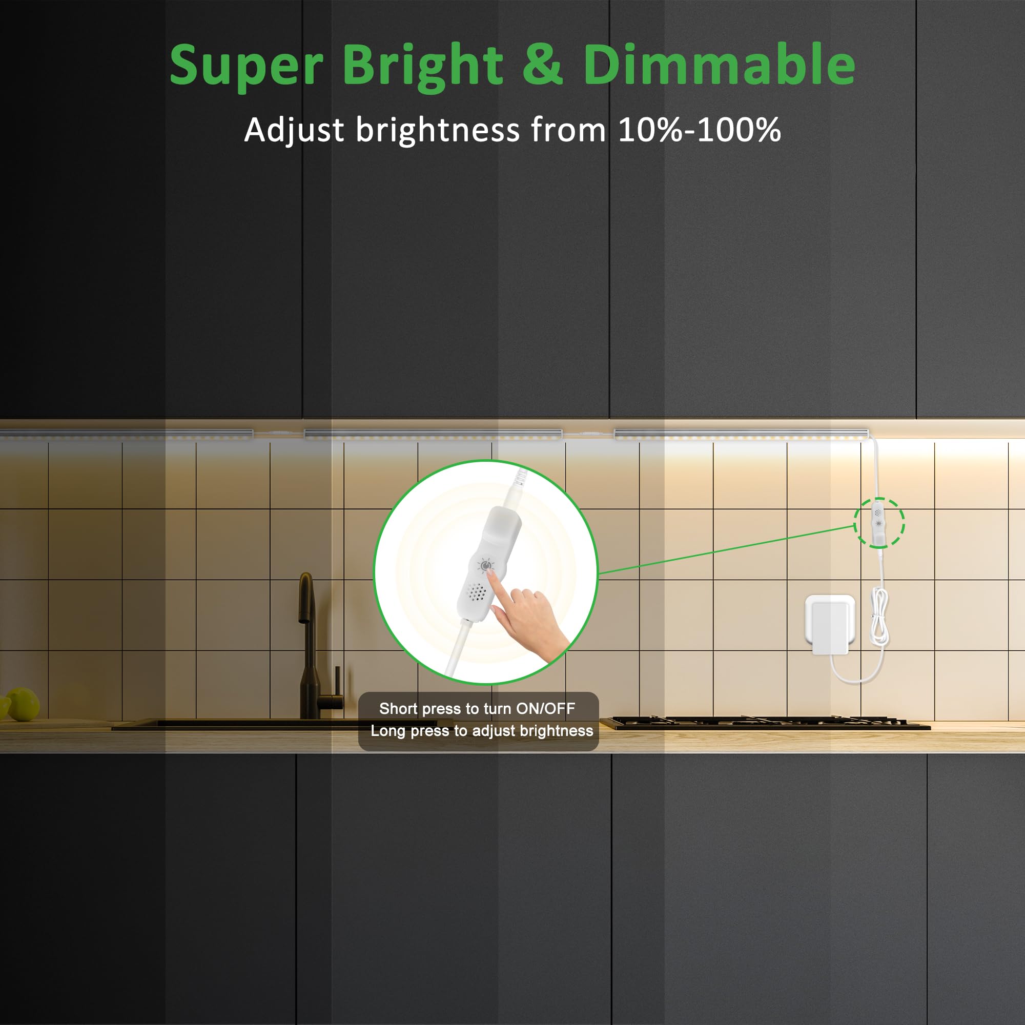 Maylit Under Cabinet Lights Plug In, 3 Pcs 12 Inch Ultra Thin Under Cabinet Lighting, Super Bright Warm White Under Counter Lights For Kitchen, Dimmable Light For Cabinet, Counter, Workbench, Desk