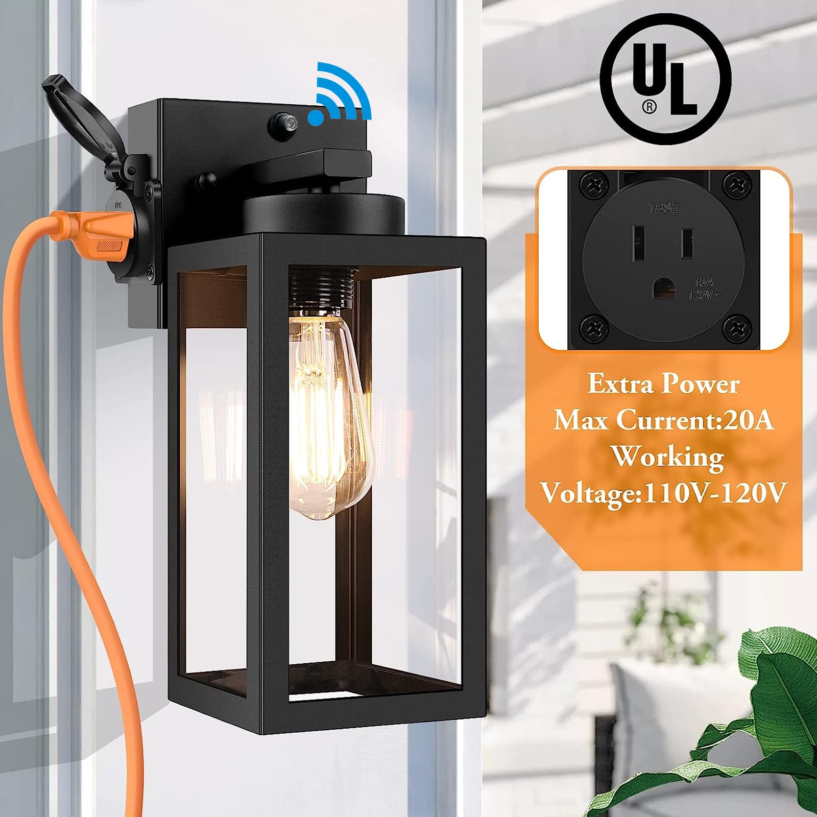 Bdrofn Dusk to Dawn Outdoor Wall Lights - 2-Pack Black Exterior Sconces with Outlet Sensor, Waterproof for House & Garage