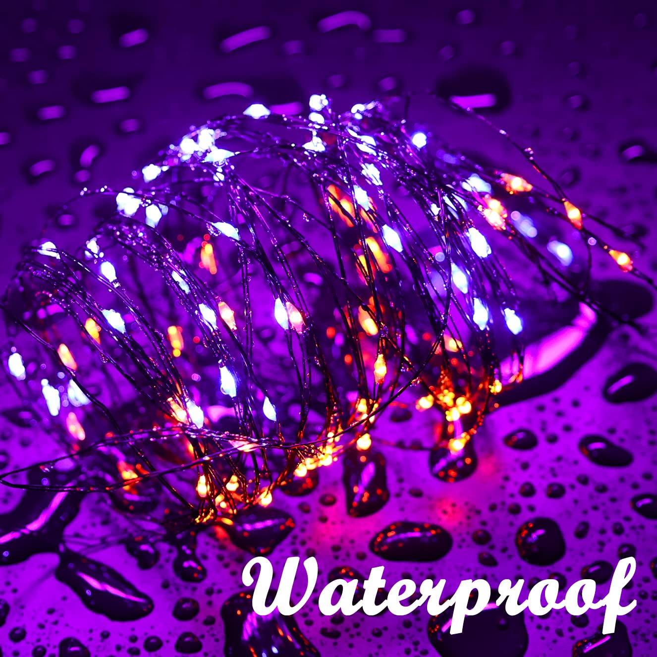 Lomotech Halloween Solar Lights 2 Pack, 66Ft 200Led Waterproof Twinkle Lights, Purple & Orange, 8 Modes For Outdoor Decoration