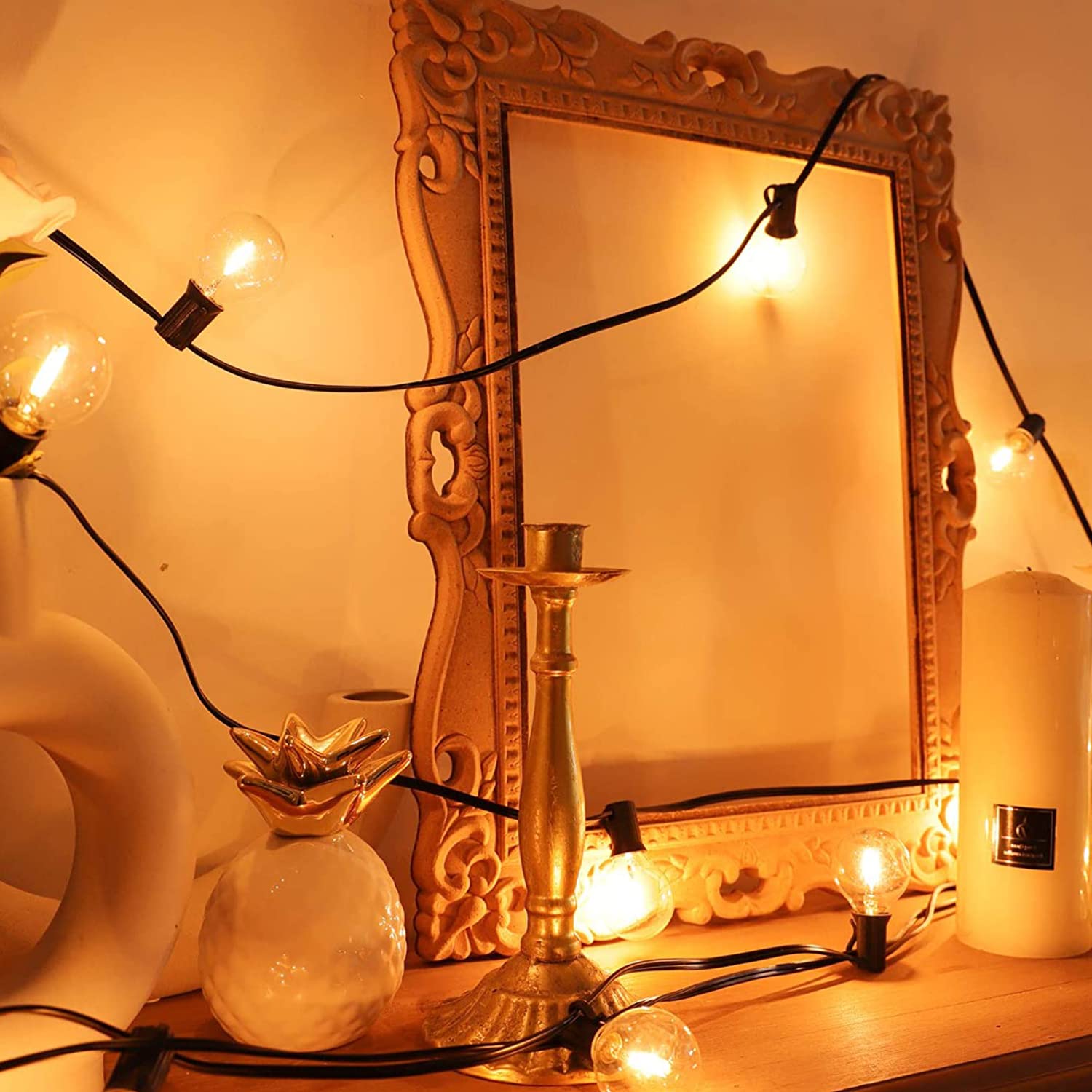 25Ft Globe Led String Lights, G40 Outdoor Led String Lights With 27 Shatterproof G40 Clear Globe Bulbs, Vintage Hanging Patio Ul