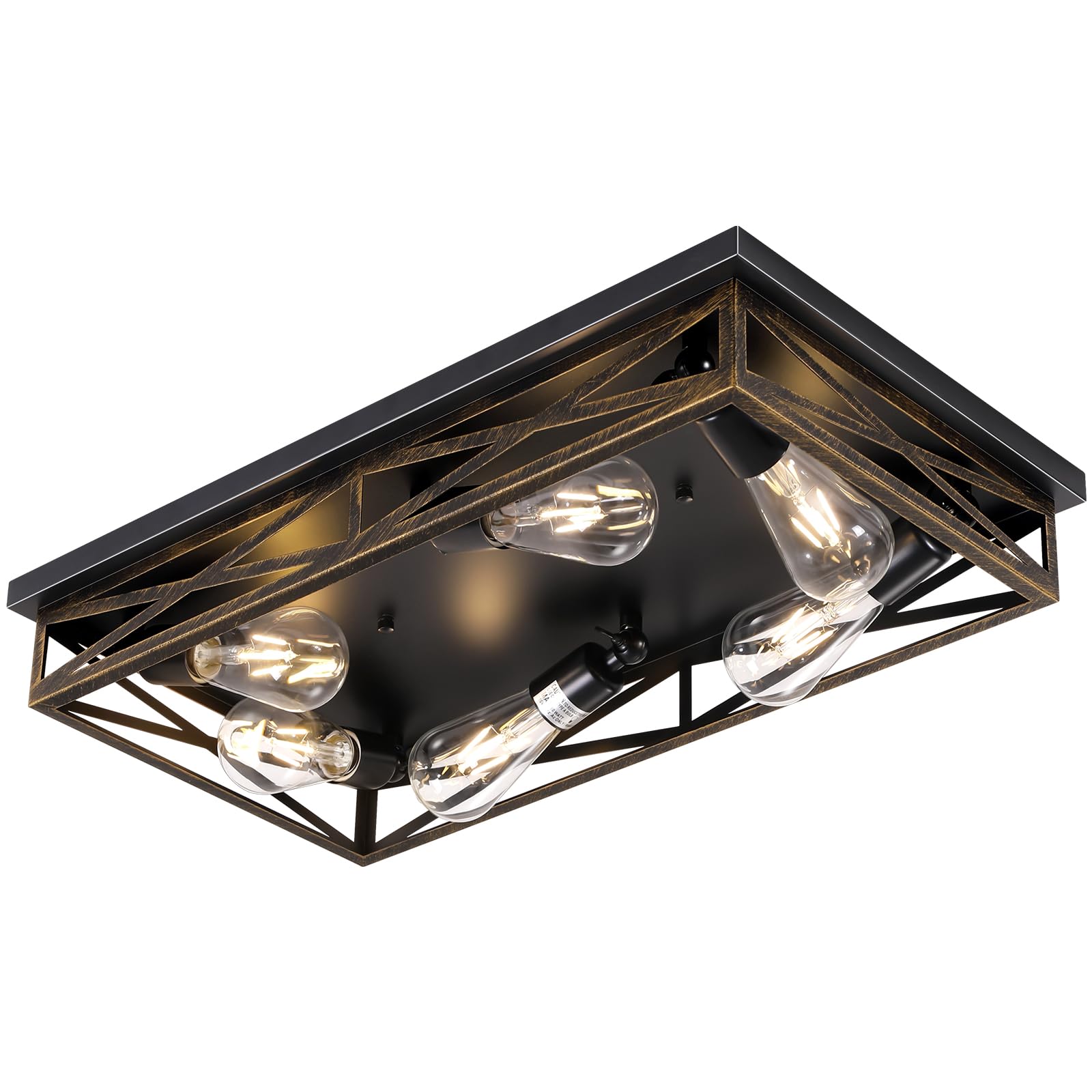 DIKAIDA 6-Light Rustic Black Ceiling Light Fixture, Industrial Metal Cage, Flush Mount, 23in for Kitchen, Hallway, 1 Pack