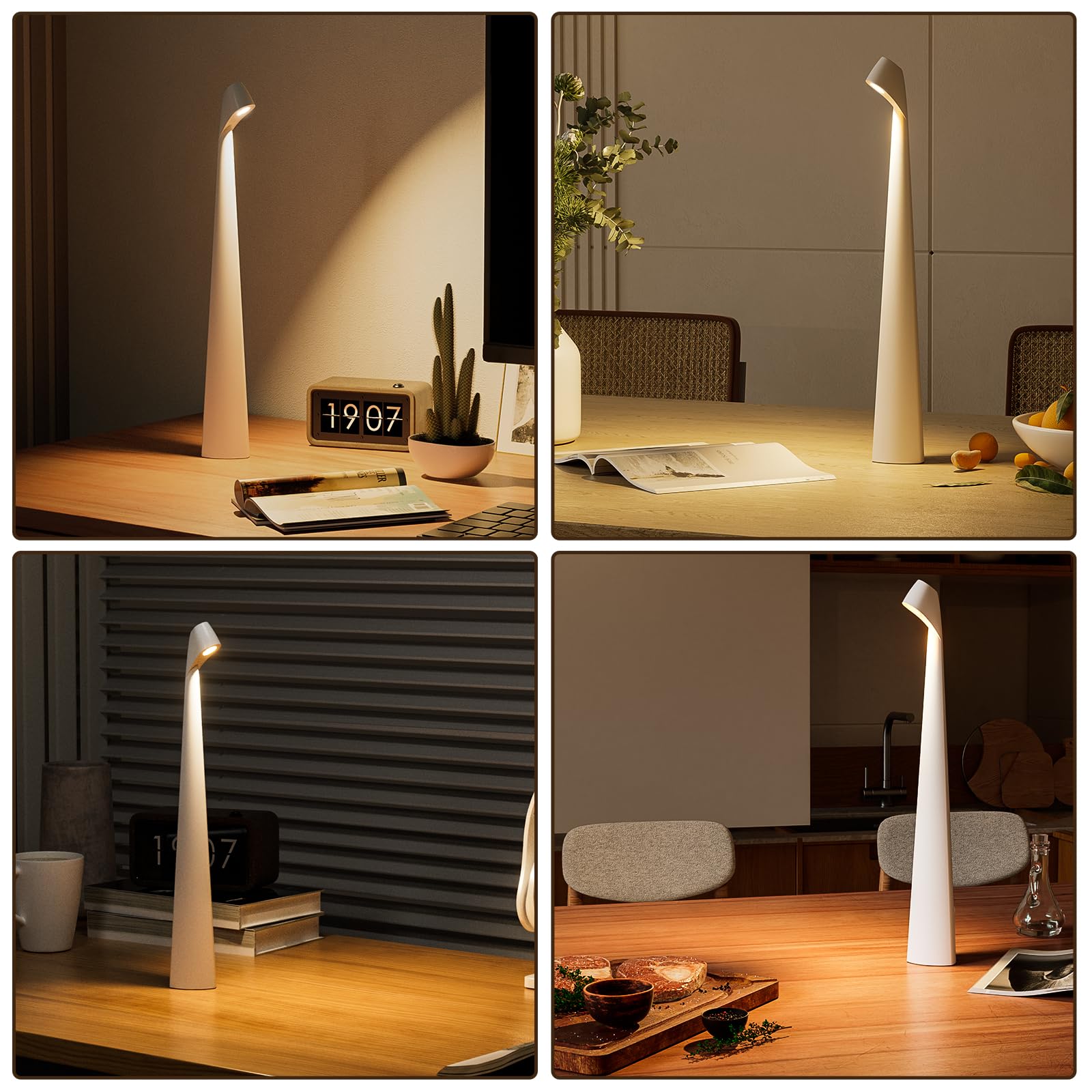 HAPYGI Portable Cordless LED Desk Lamp - Rechargeable Wireless Table Lamp with 3-Level Brightness, White Ambient Light for Home & Patio