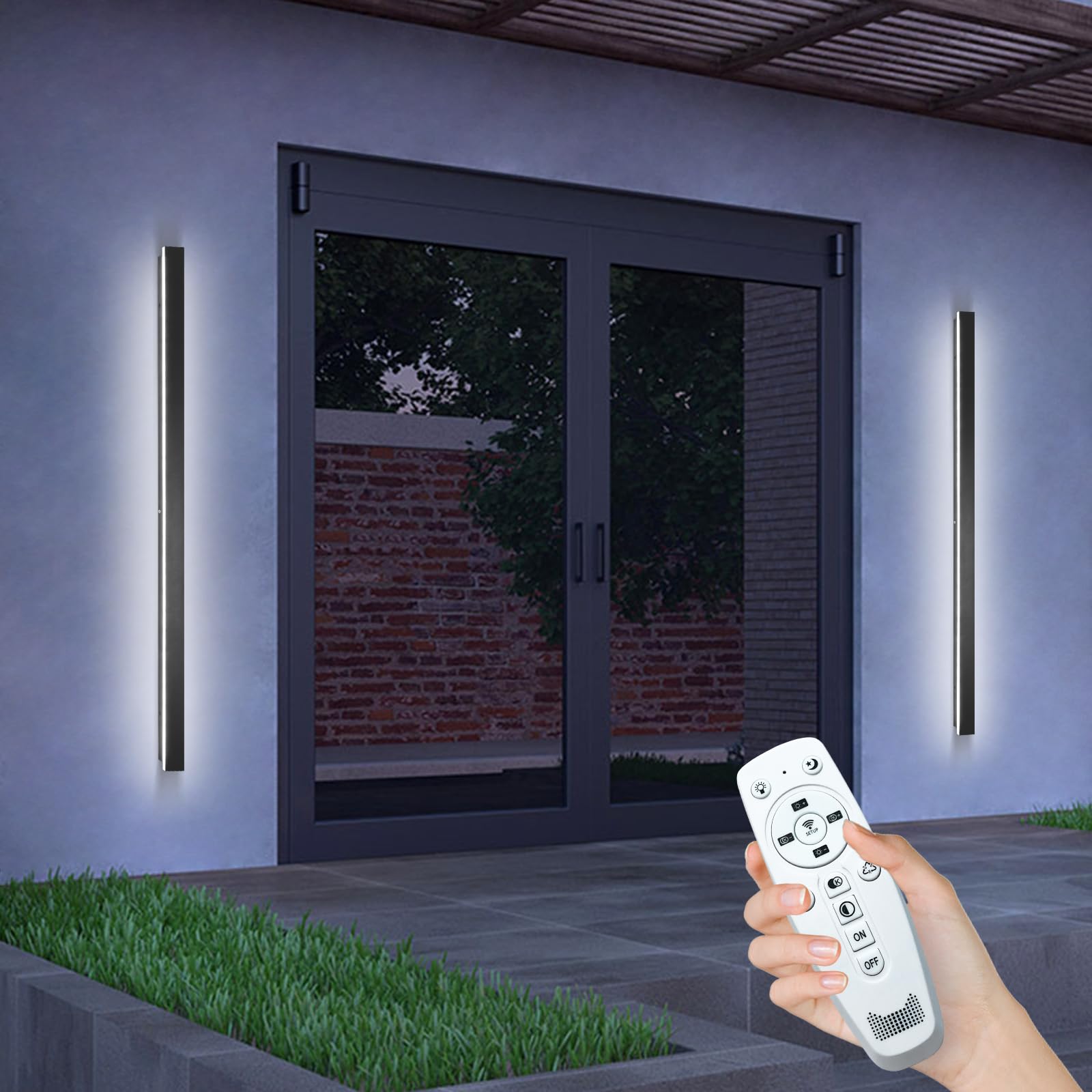 SJIGUANGZ 70.87 Inch Long Outdoor Wall Sconces Set of 2, Dimmable Modern Wall Light with Remote Control, IP65 Waterproof Exterio